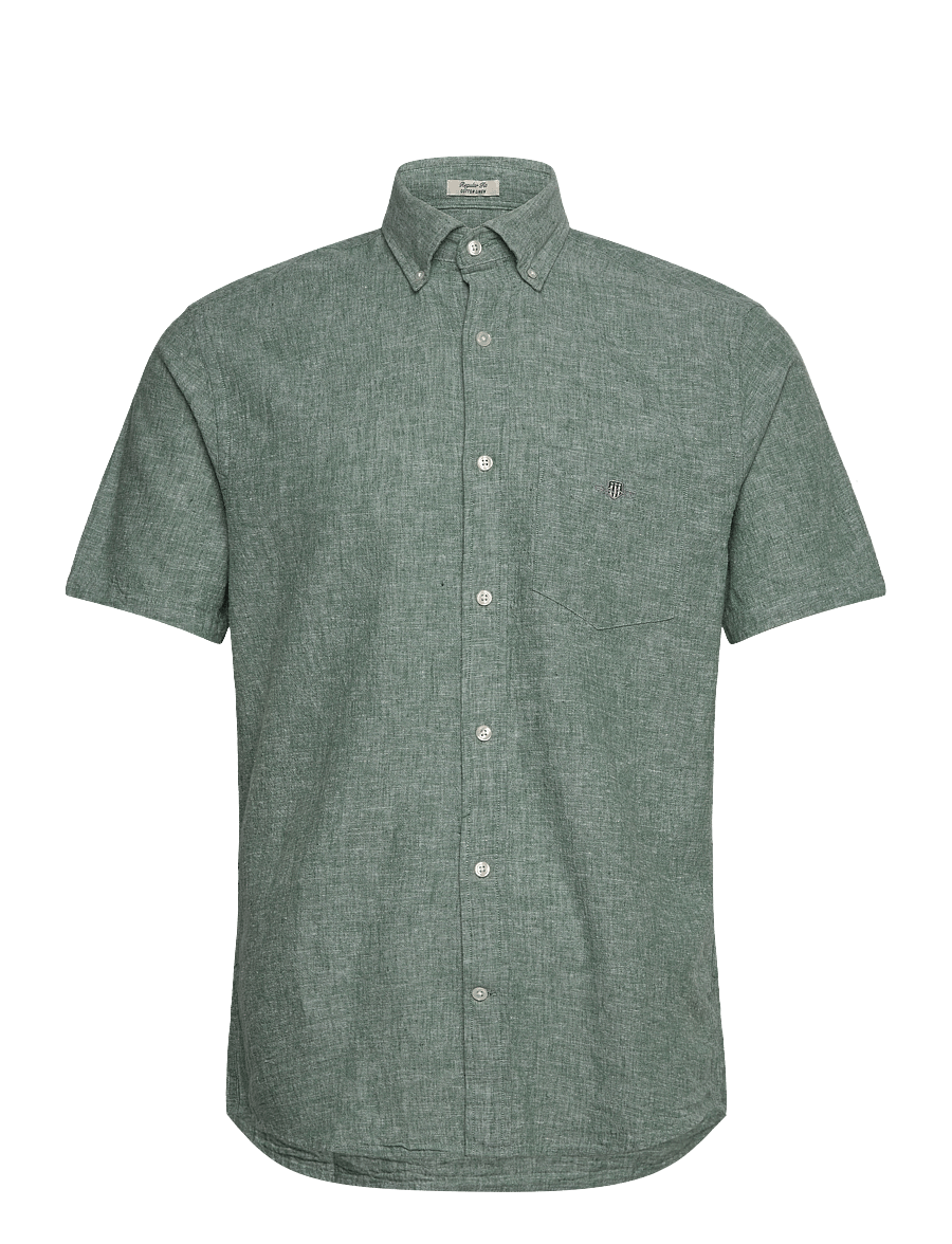 Gant - REG COTTON LINEN SS SHIRT - kurzarmhemden - woody green - 0