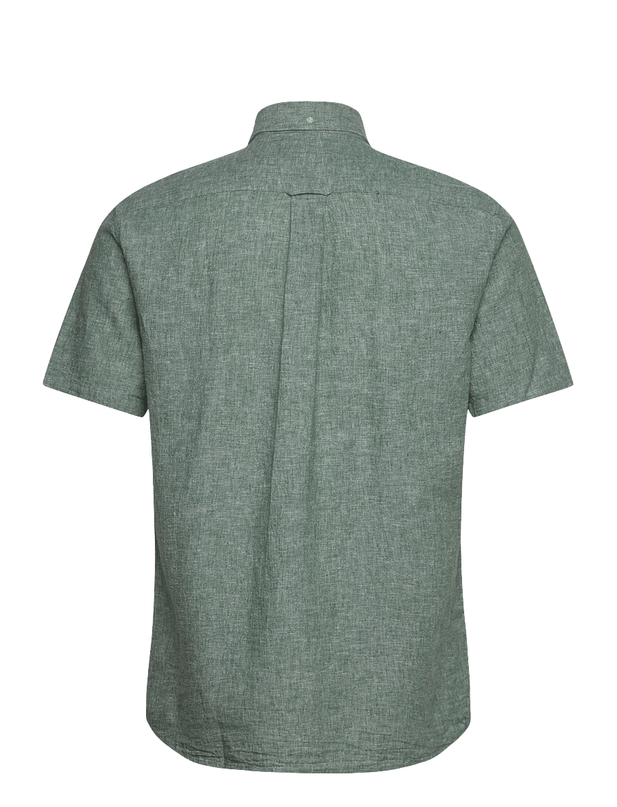 Gant - REG COTTON LINEN SS SHIRT - kurzarmhemden - woody green - 1