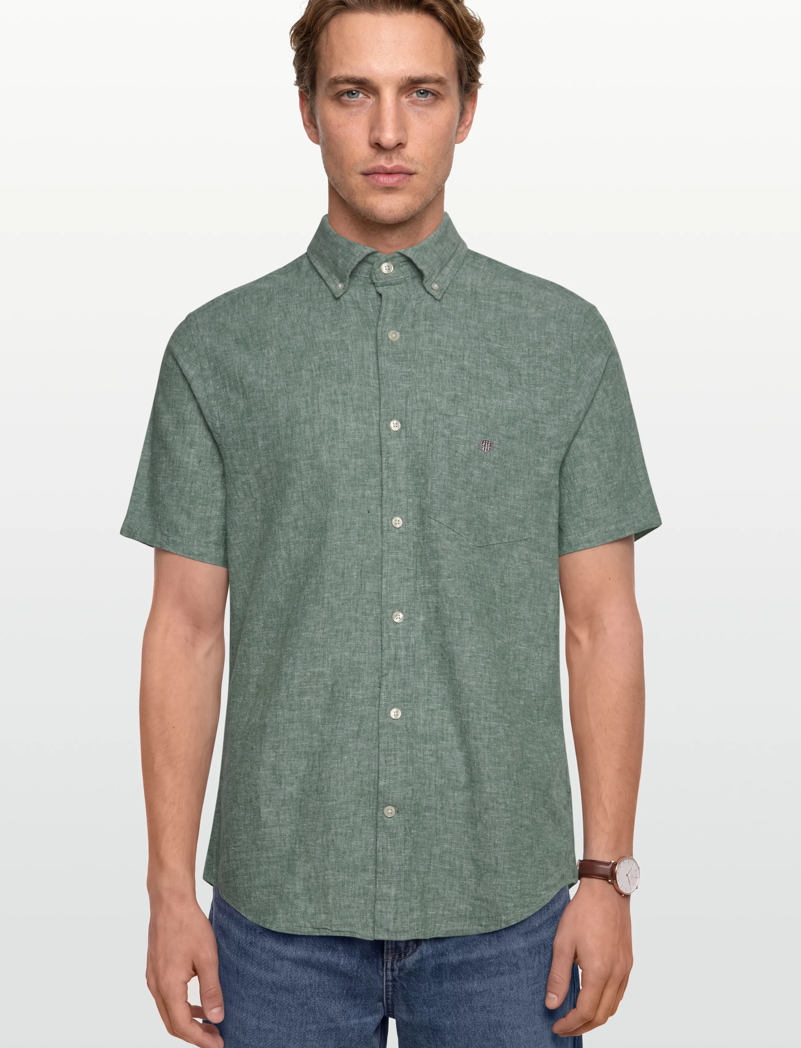 Gant - REG COTTON LINEN SS SHIRT - basic-hemden - woody green - 3