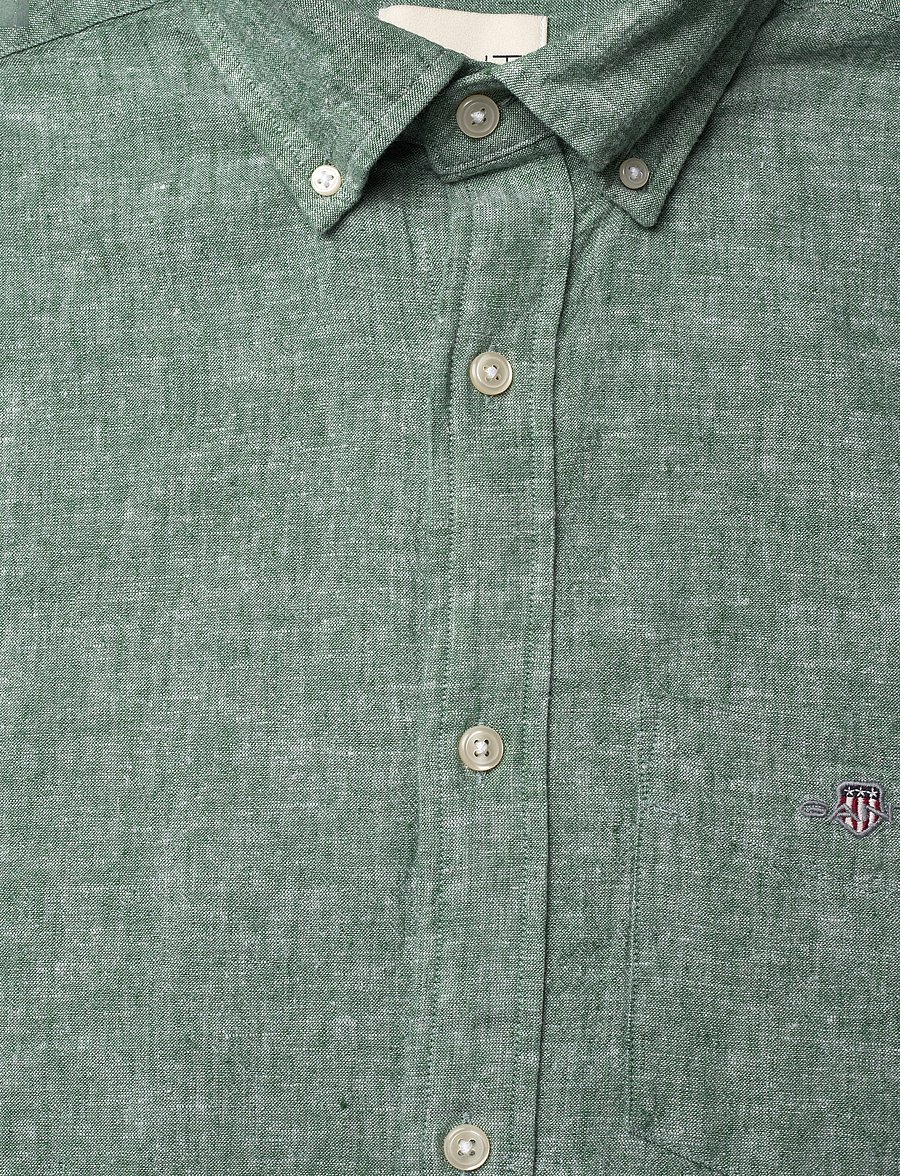 Gant - REG COTTON LINEN SS SHIRT - kurzarmhemden - woody green - 2