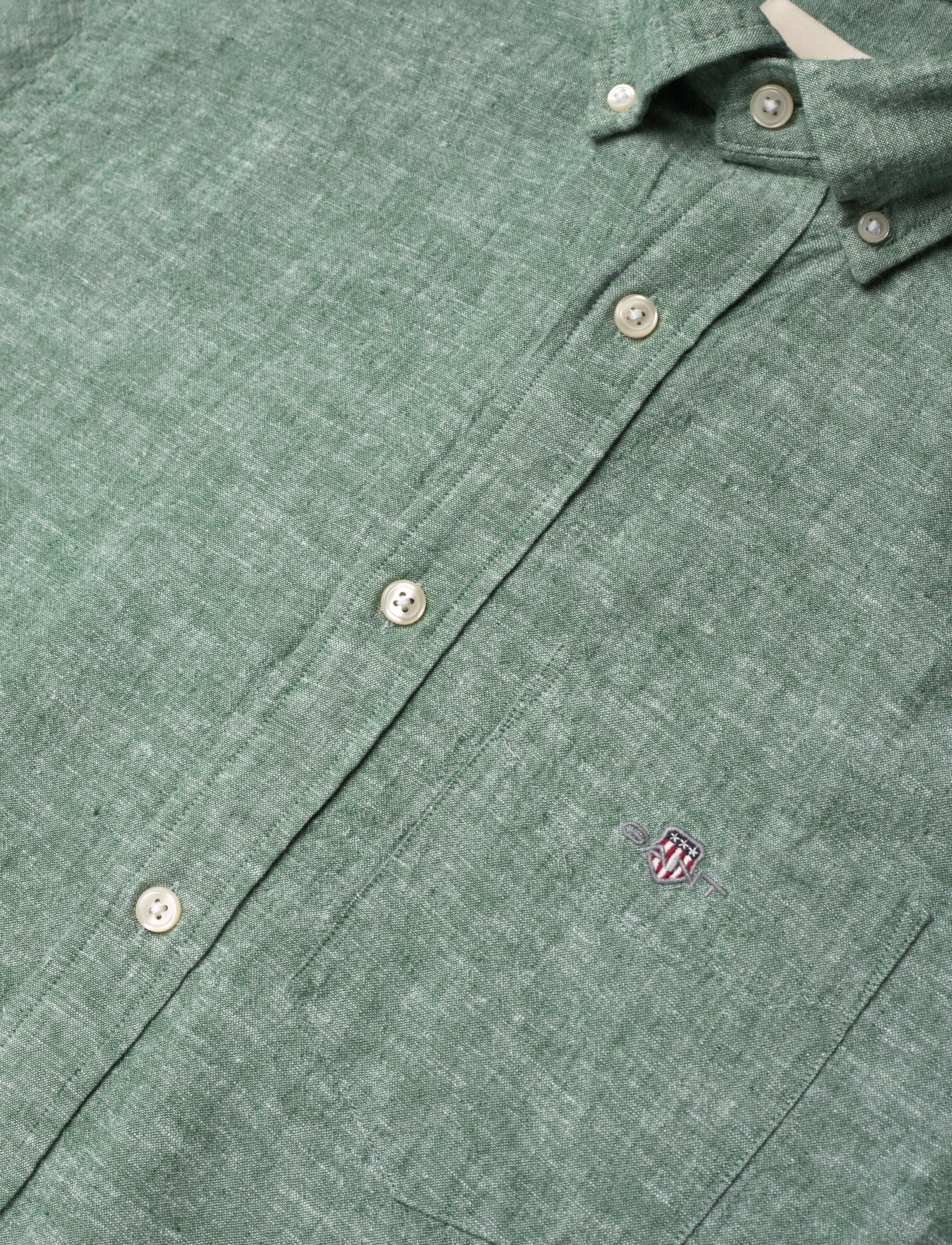 Gant - REG COTTON LINEN SS SHIRT - kurzarmhemden - woody green - 3