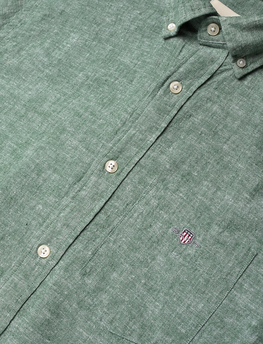 Gant - REG COTTON LINEN SS SHIRT - kurzarmhemden - woody green - 3