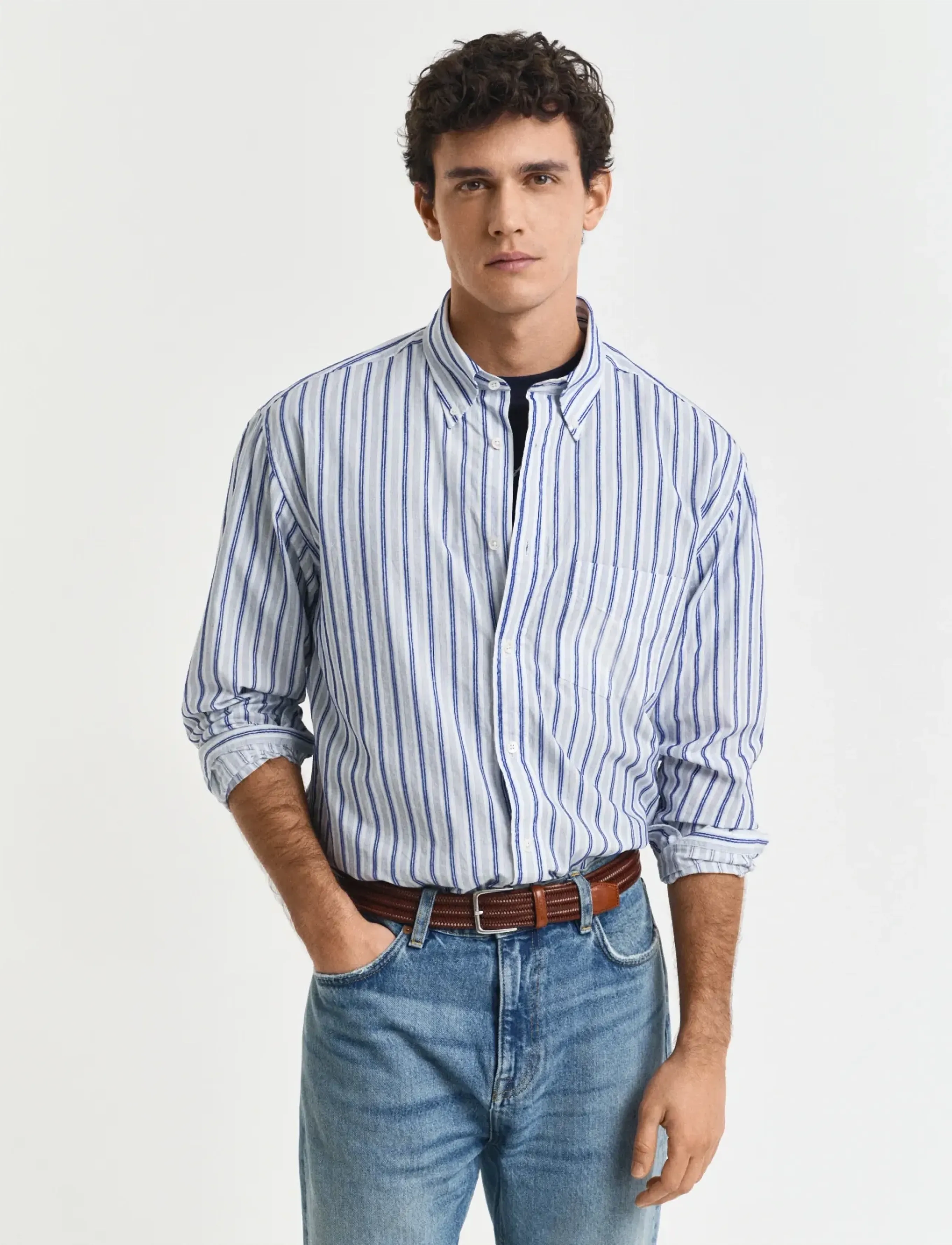 GANT REL TEXTURE STRIPE SHIRT - Kläder - EGGSHELL / blue