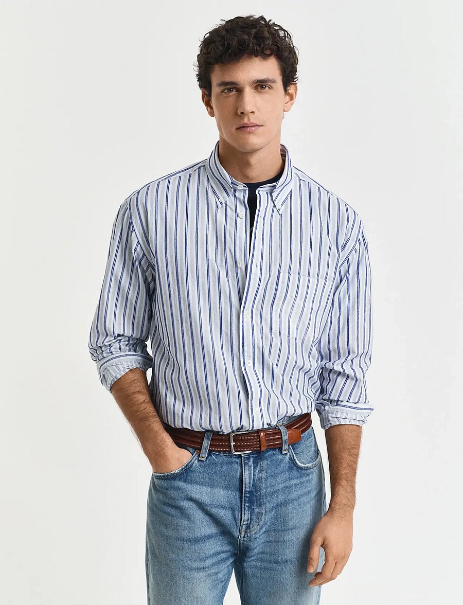 Gant - REL TEXTURE STRIPE SHIRT - gestreifte hemden - eggshell - 0