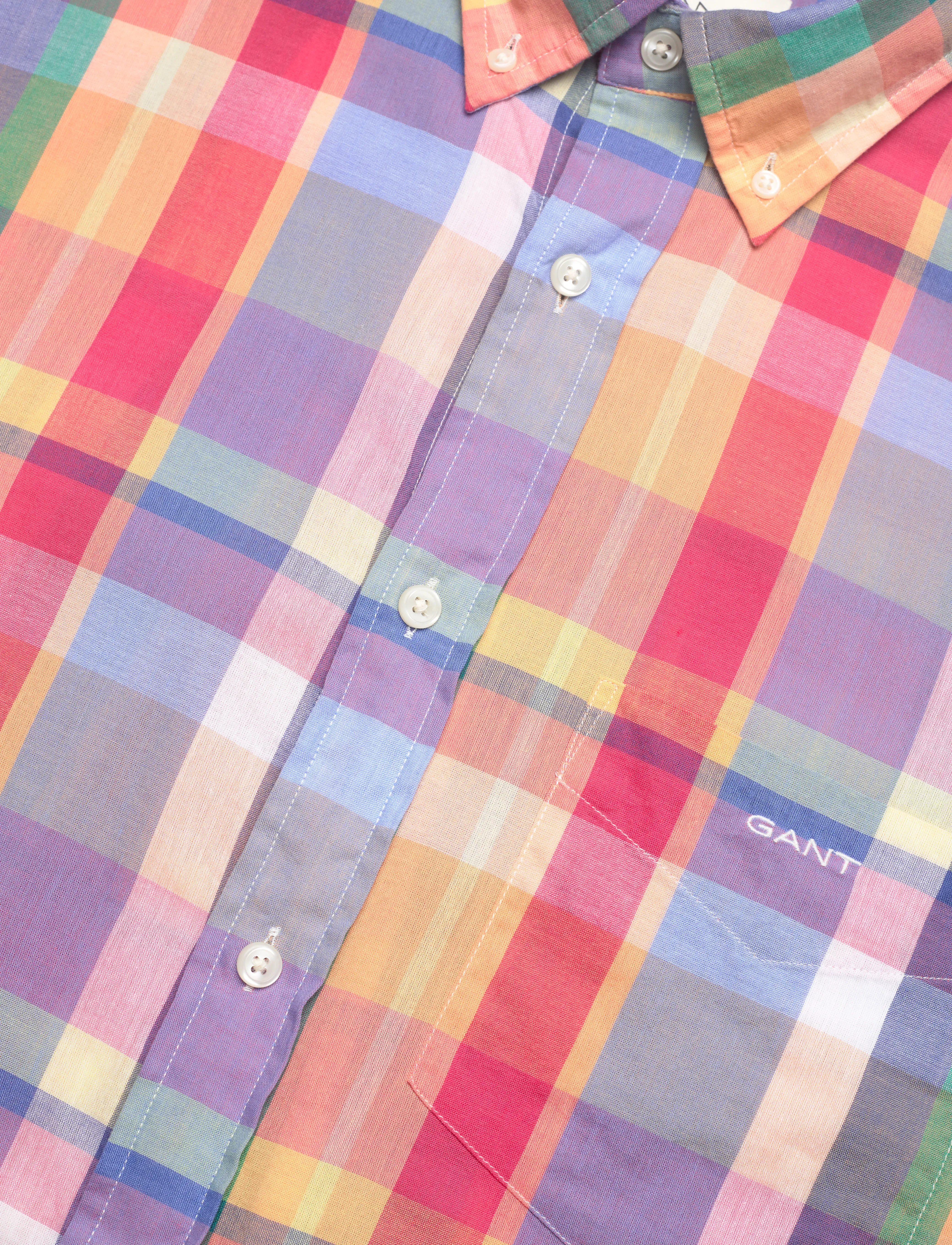 Gant - REG INDIAN MADRAS SS SHIRT - kurzarmhemden - peachy orange - 4