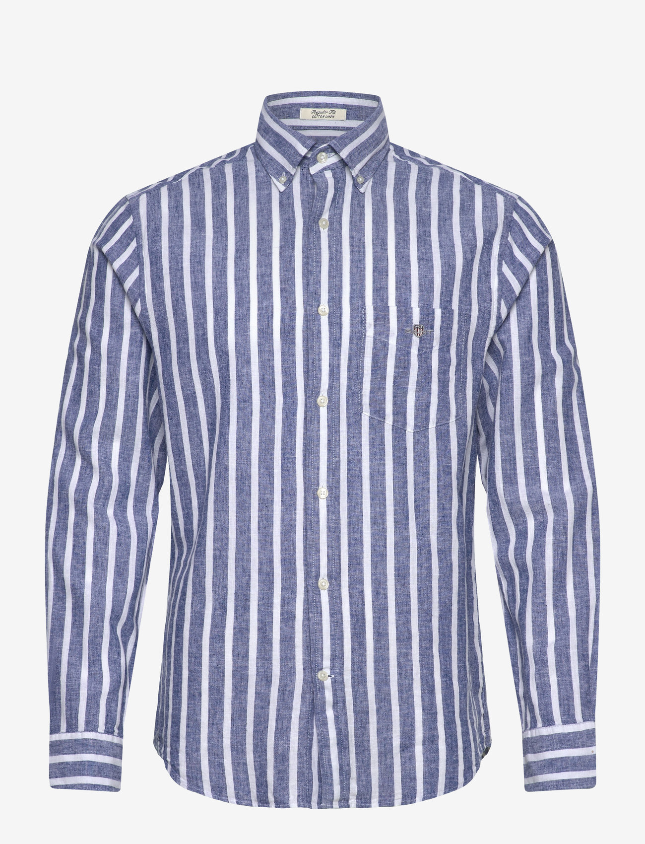 Gant - REG COTTON/LINEN STRIPED SHIRT - gestreifte hemden - rich blue - 1