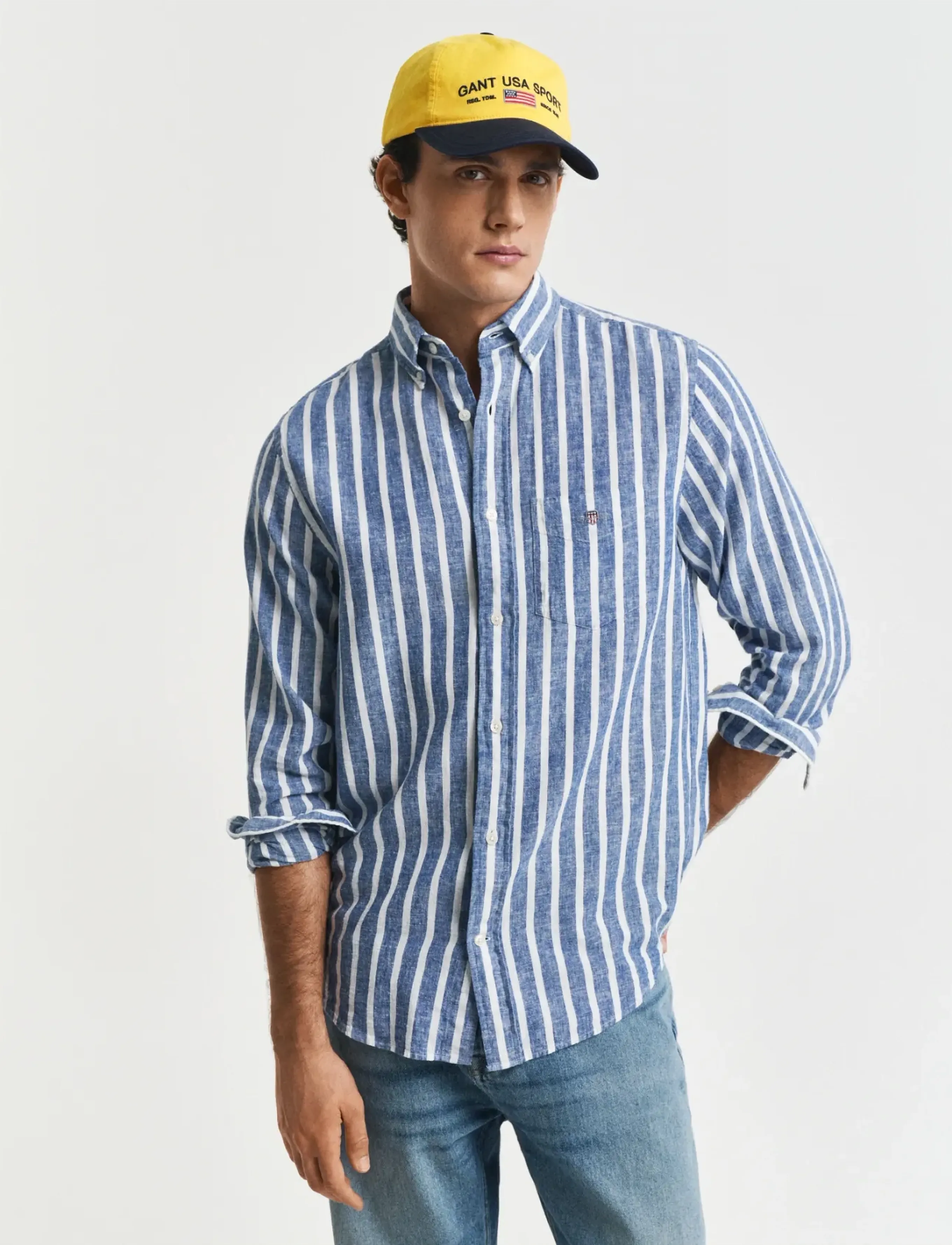 Gant Reg Cotton/Linen Striped Shirt, XL, Shirts, Blau - Männerswear
