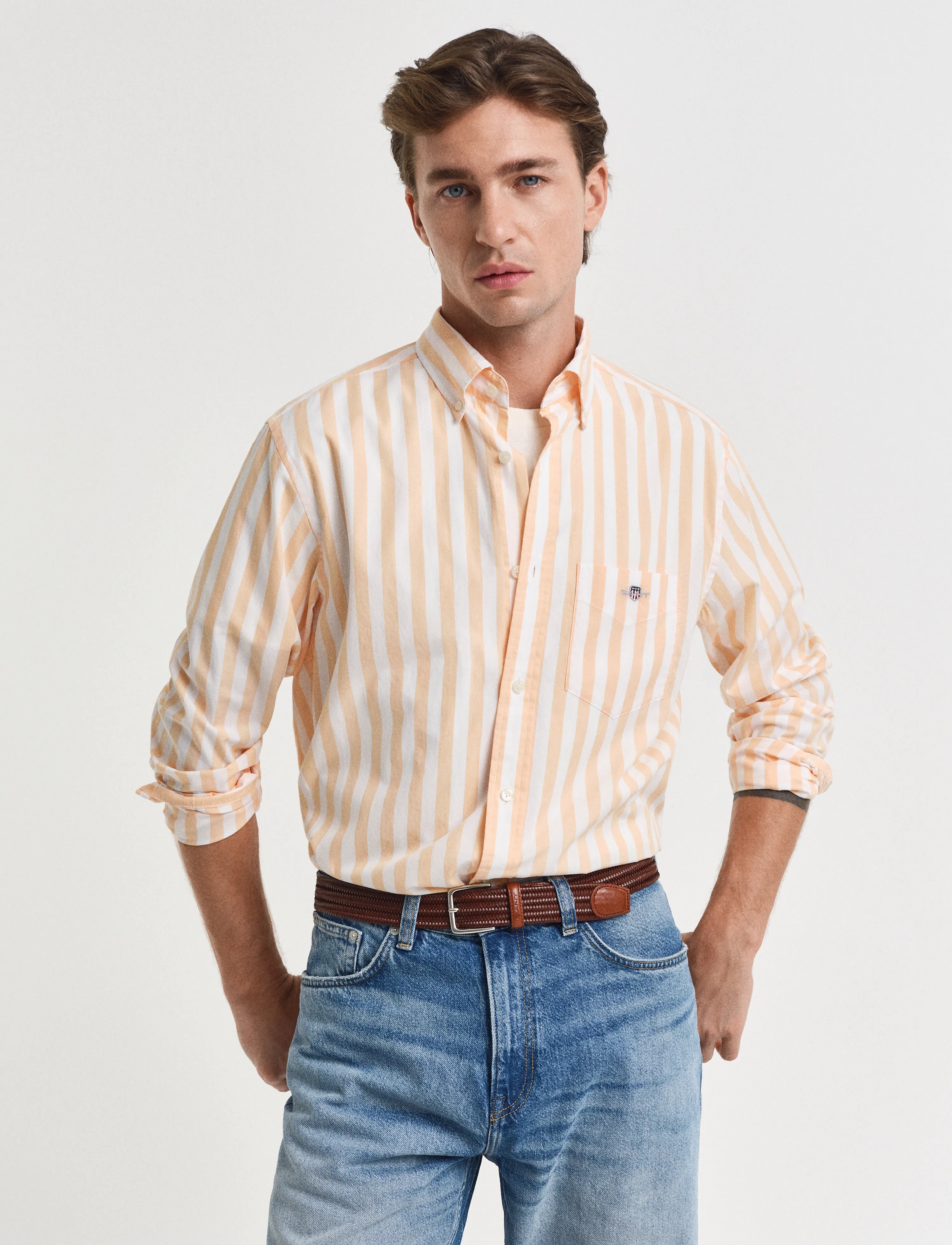 Gant REG CLASSIC POPLIN STRIPE SHIRT - Skjorter - PEACHY ORANGE / orange