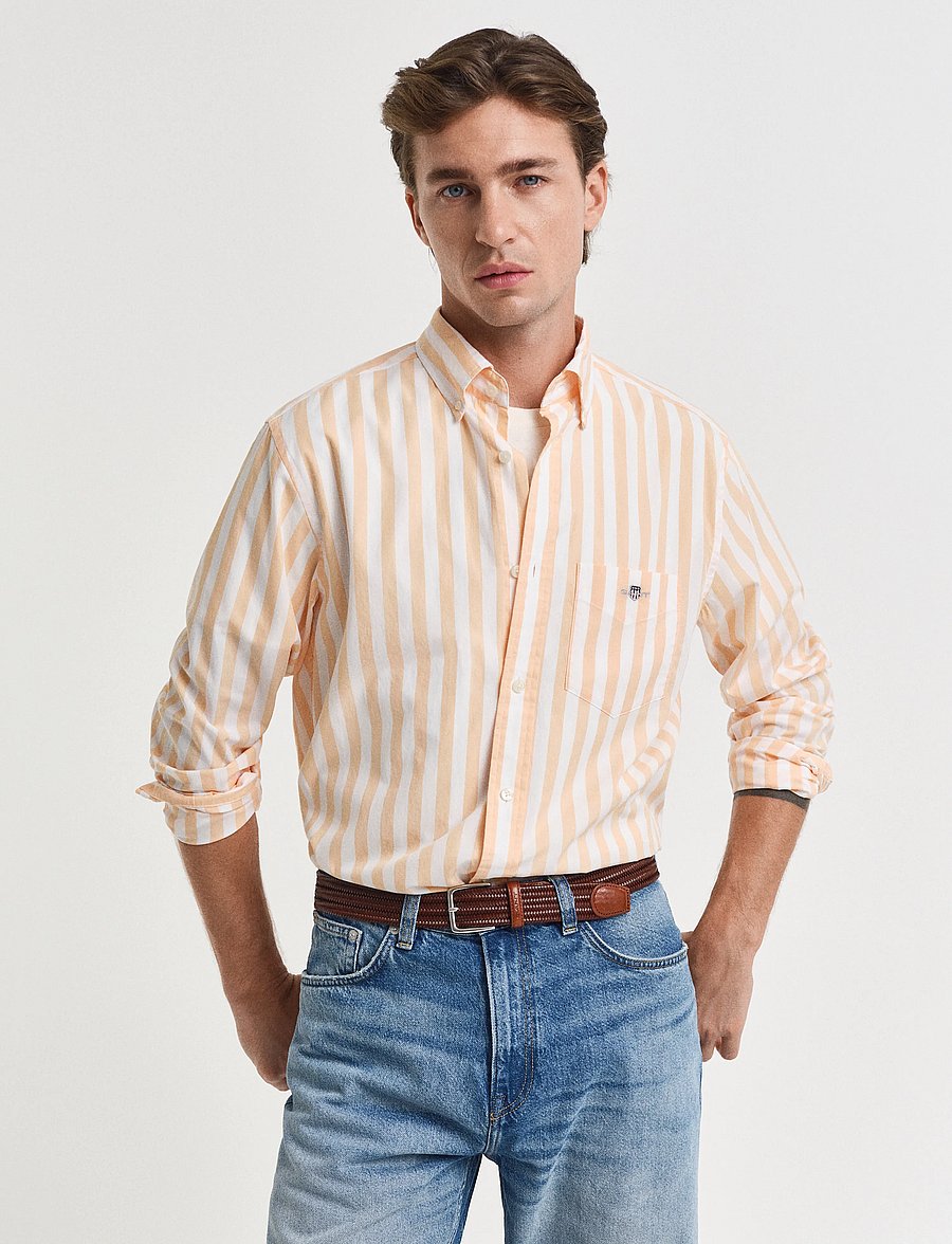 Gant - REG CLASSIC POPLIN STRIPE SHIRT - randiga skjortor - peachy orange - 0