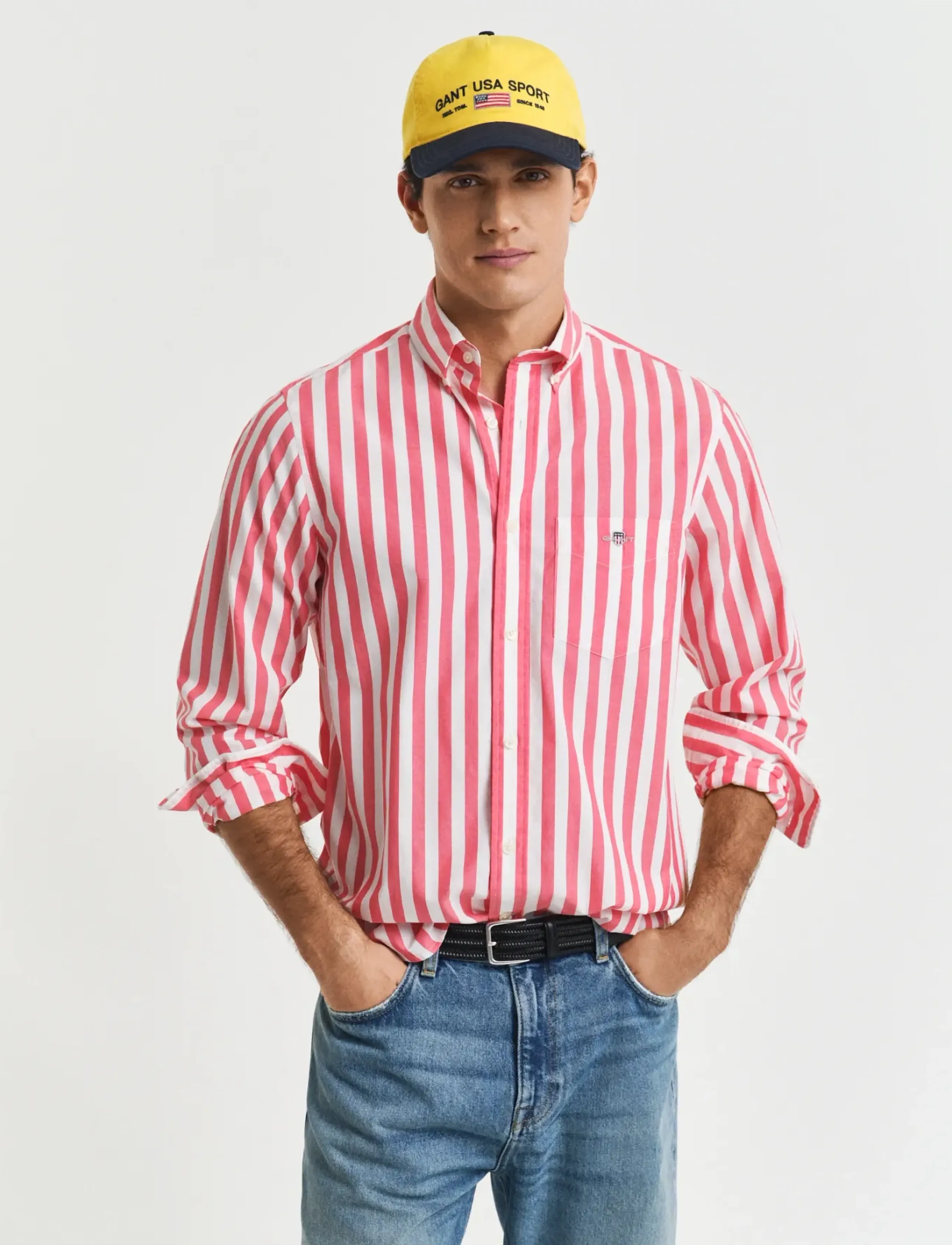Gant REG CLASSIC POPLIN STRIPE SHIRT - Skjorter - WATERMELON RED / white