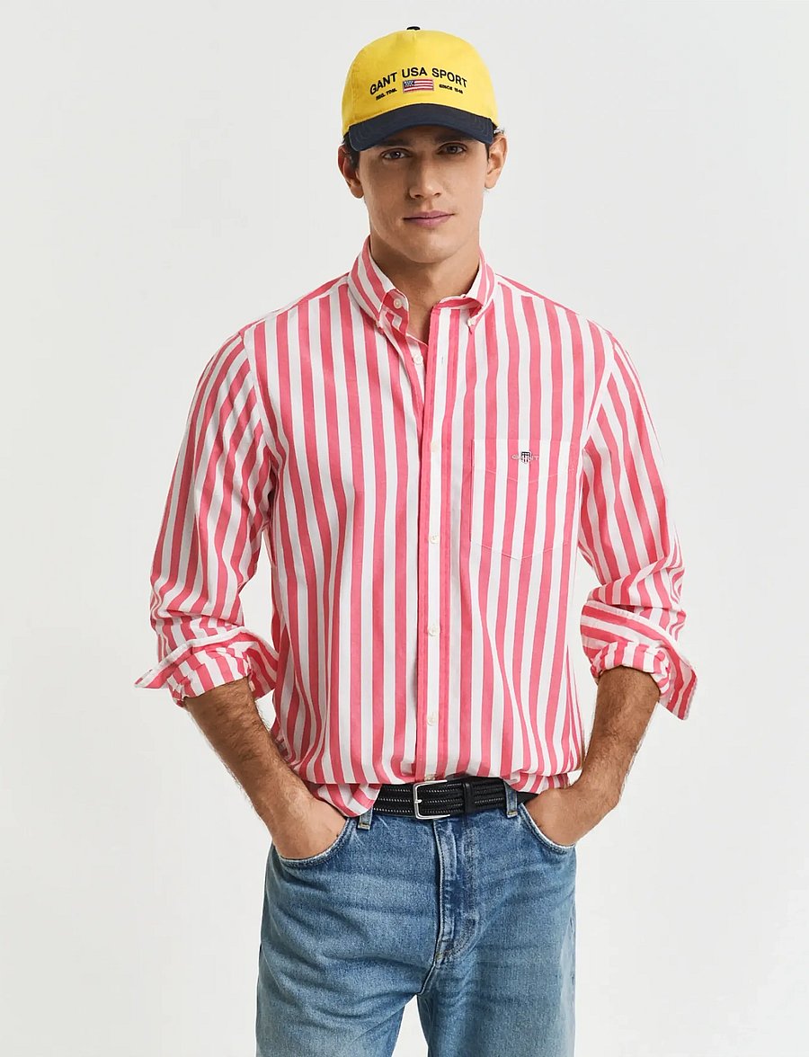 Gant - REG CLASSIC POPLIN STRIPE SHIRT - randiga skjortor - watermelon red - 0