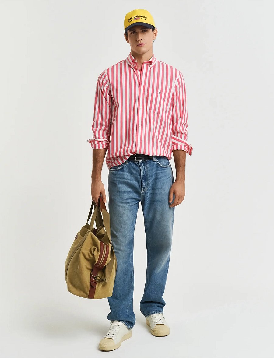 Gant - REG CLASSIC POPLIN STRIPE SHIRT - randiga skjortor - watermelon red - 4