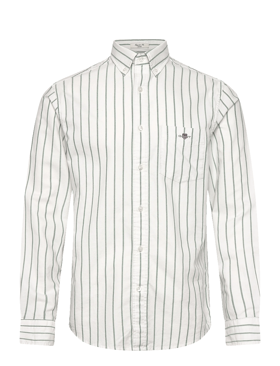 Gant - REG CLASSIC OXFORD STRIPE SHIRT - gestreepte overhemden - forest green - 0