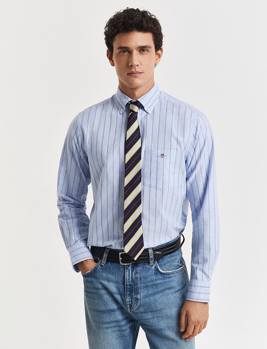 Gant - REG CLASSIC OXFORD STRIPE SHIRT - stribede skjorter - light blue - 0