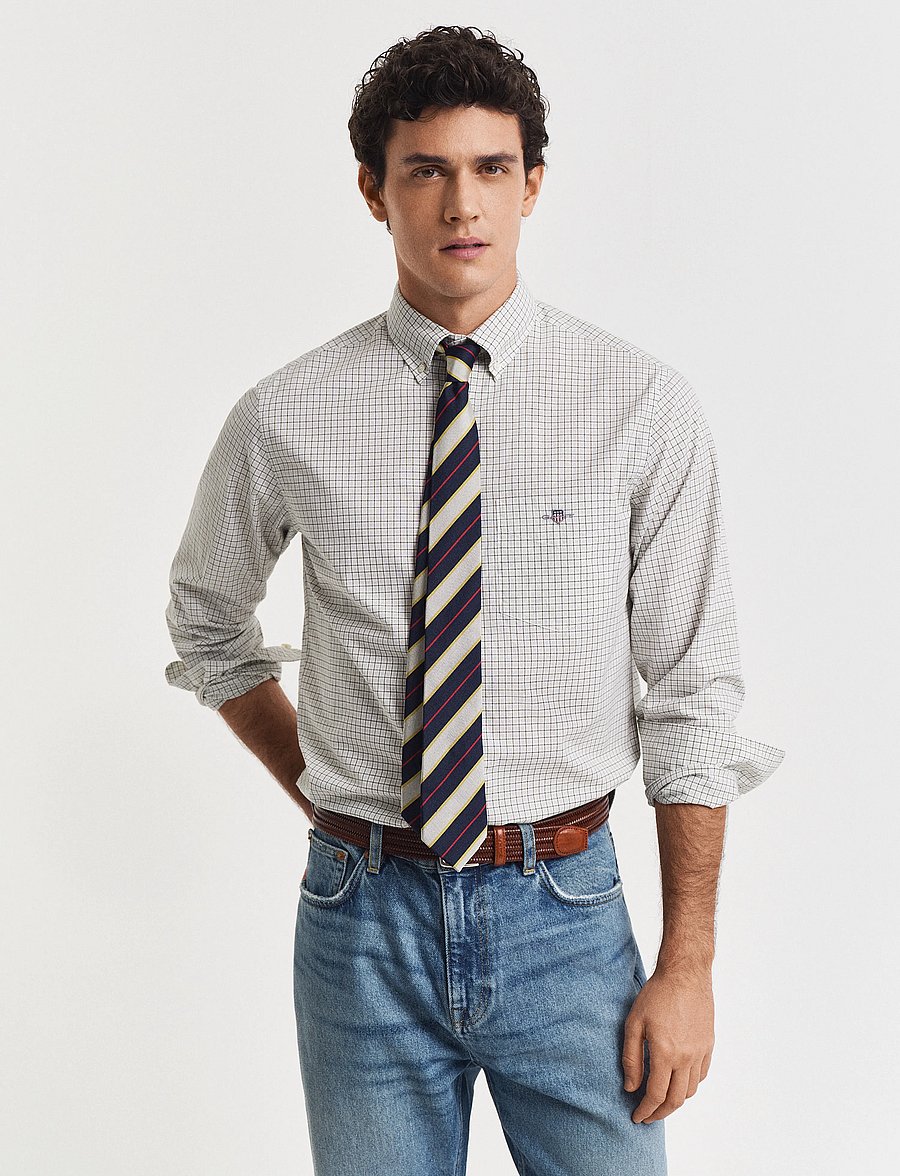 Gant - REG CLASSIC POPLIN CHECK SHIRT - ternede skjorter - juniper green - 0