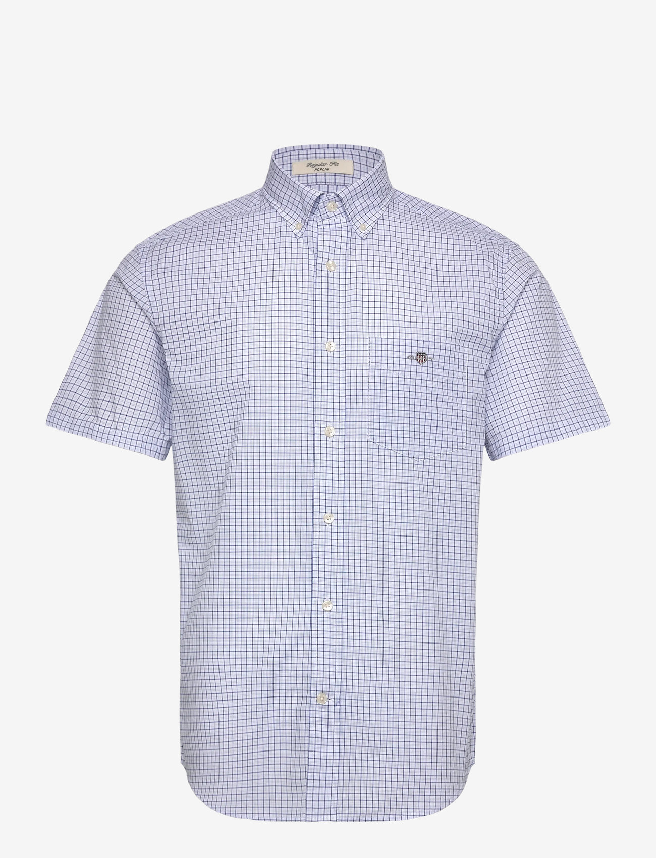 GANT - REG CLASSIC POPLIN CHECK SS SHIRT - rutiga skjortor - college blue - 0