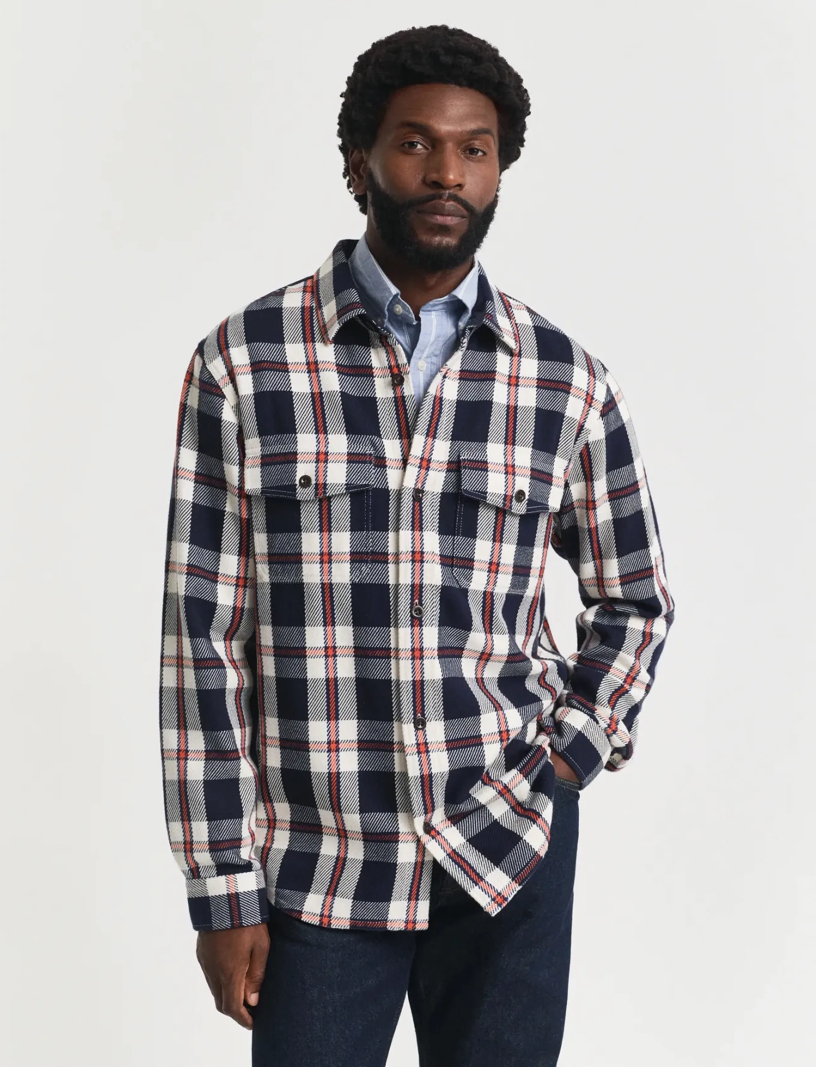 Gant - HEAVY TWILL CHECK OVERSHIRT - rutiga skjortor - evening blue - 5
