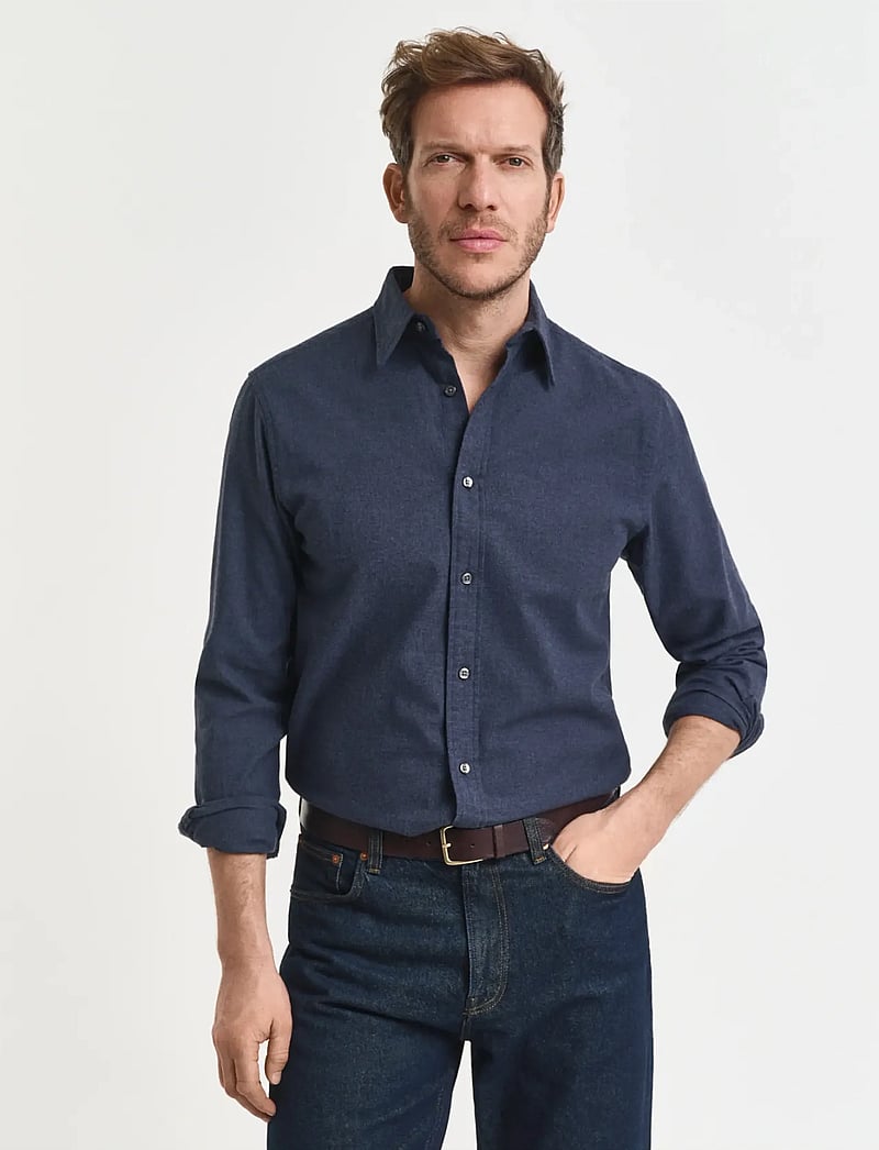 GANT - REG FLANNEL MELANGE SHIRT - basic-hemden - dark indigo melange - 0