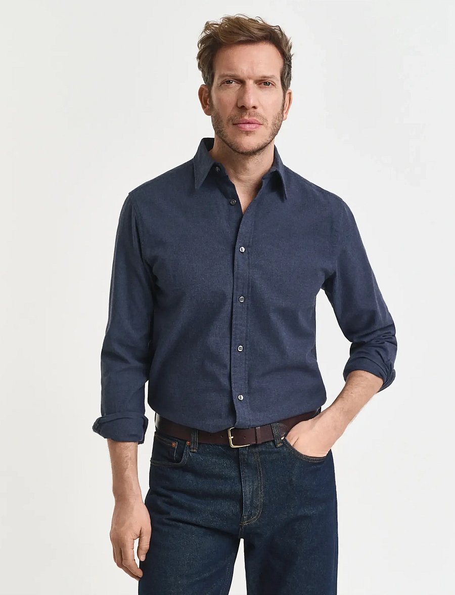 Gant - REG FLANNEL MELANGE SHIRT - flanell-hemden - dark indigo melange - 0
