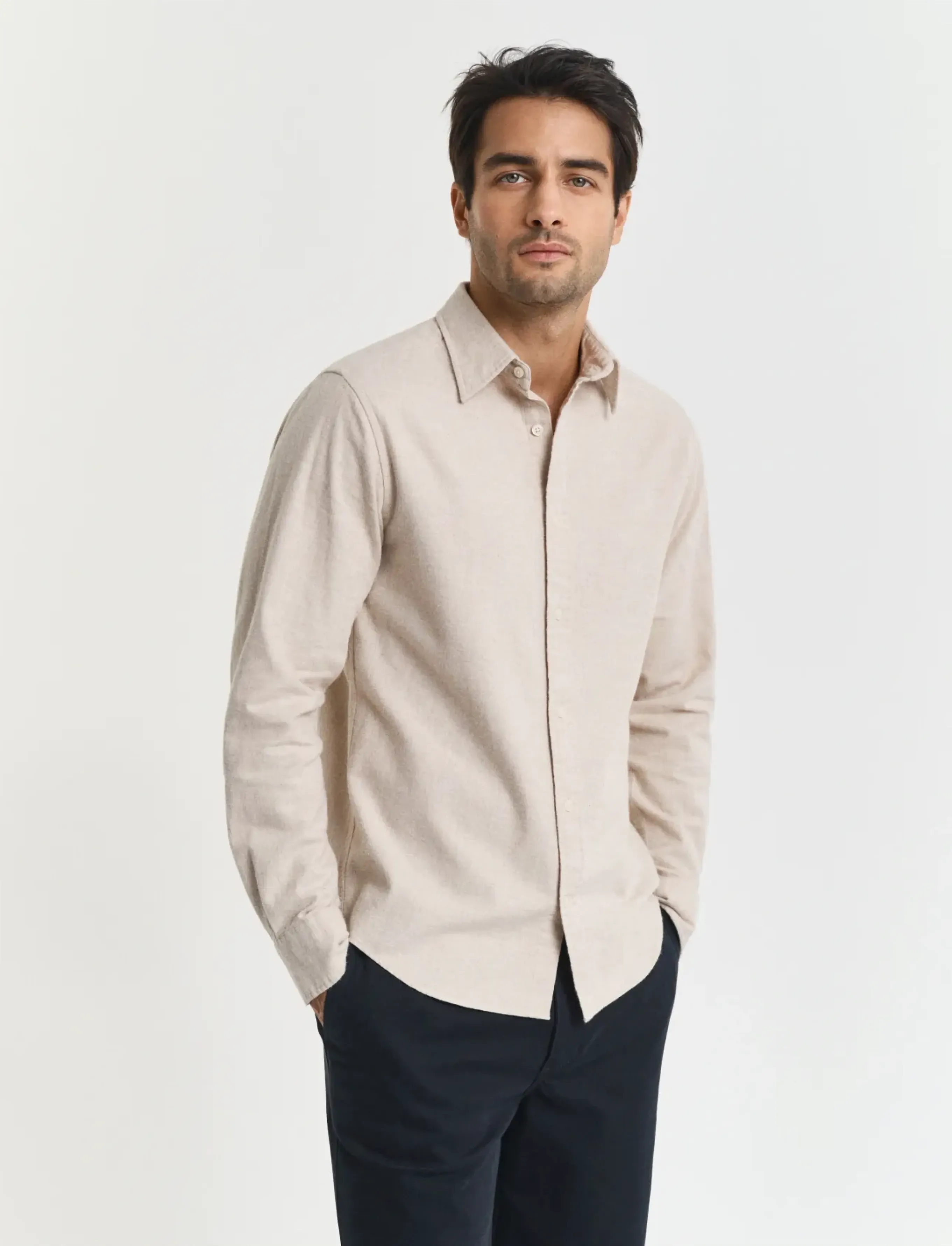 GANT REG FLANNEL MELANGE SHIRT - Skjortor - LIGHT BEIGE MELANGE / beige