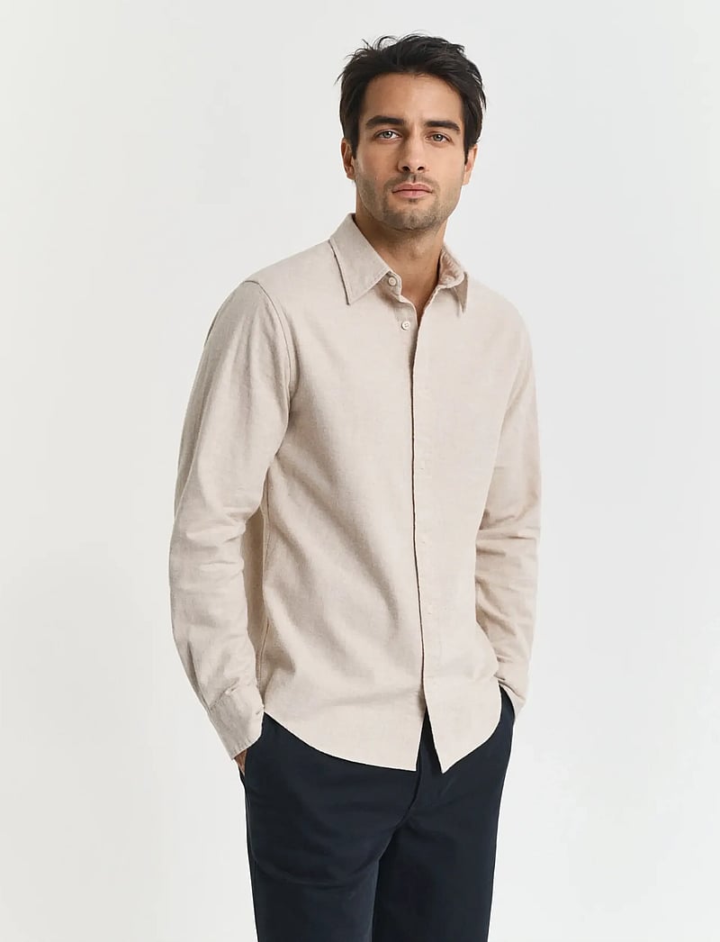 GANT - REG FLANNEL MELANGE SHIRT - flanellskjortor - light beige melange - 0