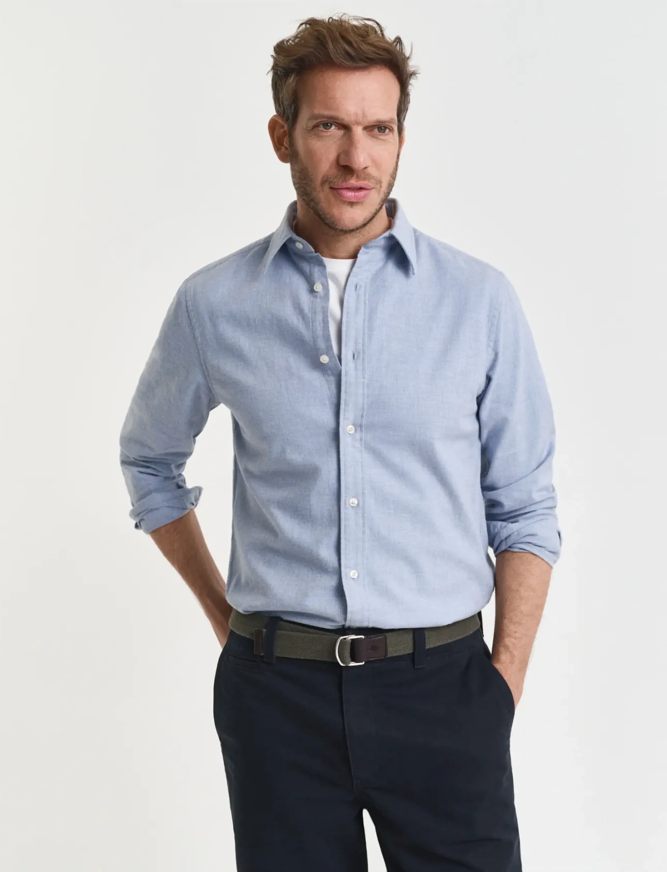 GANT REG FLANNEL MELANGE SHIRT - Särgid - LT BLUE MELANGE / blue