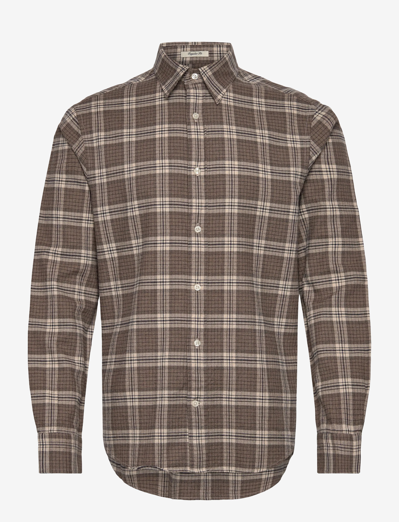 GANT - REG FLANNEL MELANGE CHECK SHIRT - basic skjorter - dark hazelnut melange - 0