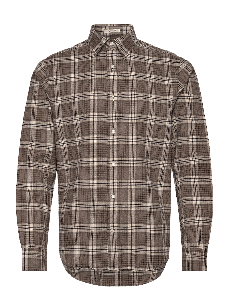 GANT - REG FLANNEL MELANGE CHECK SHIRT - basic skjorter - dark hazelnut melange - 0