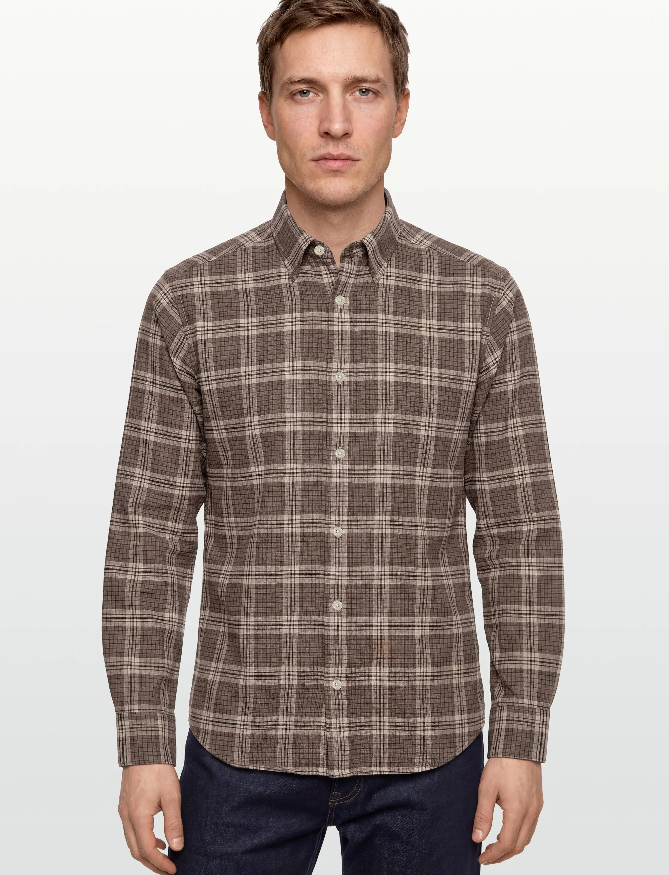 Gant - REG FLANNEL MELANGE CHECK SHIRT - mænd - dark hazelnut melange - 3
