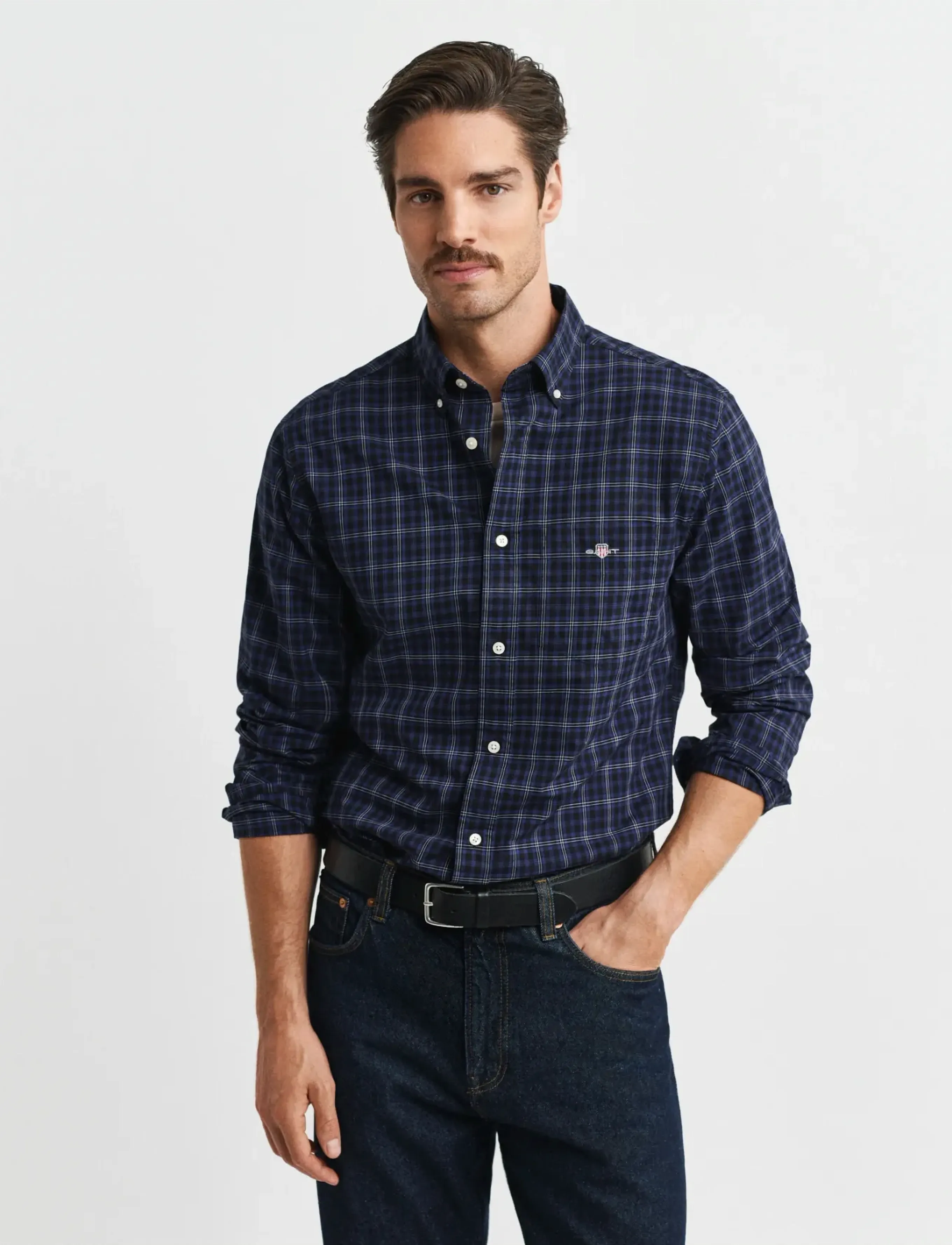 Gant Reg Classic Poplin Check Shirt, S, Shirts, Marineblau - Checkered Männerswear