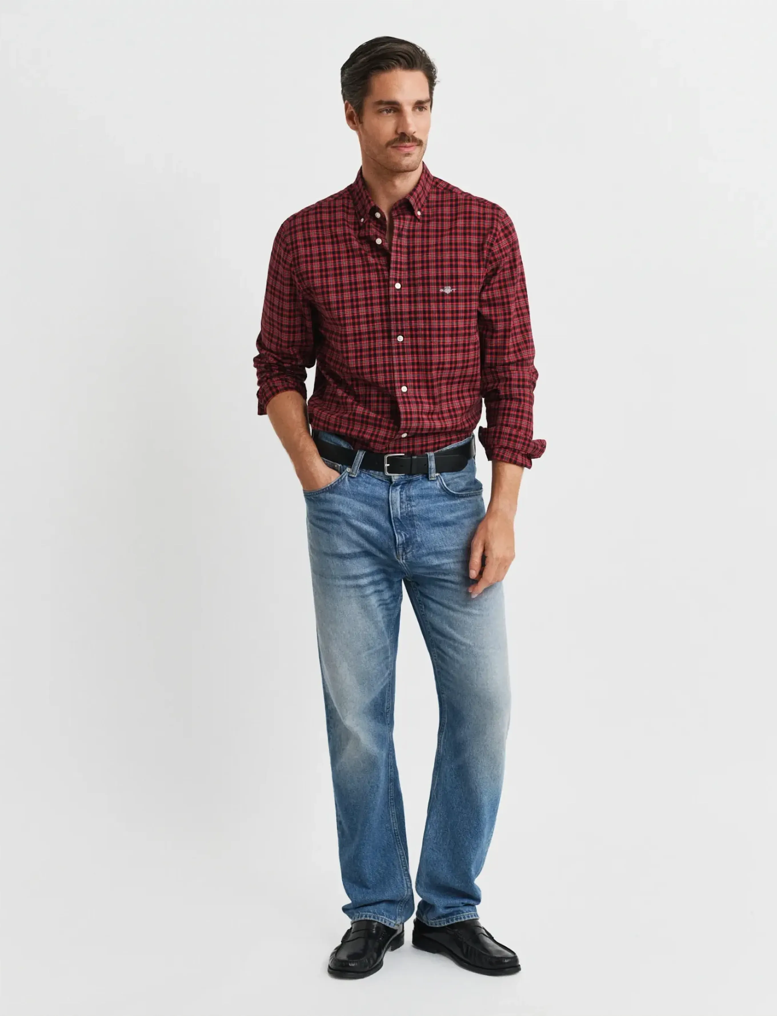 Gant - REG CLASSIC POPLIN CHECK SHIRT - ternede skjorter - ruby red - 4