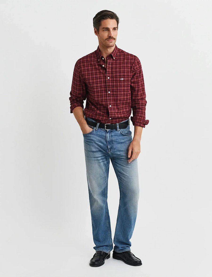 Gant - REG CLASSIC POPLIN CHECK SHIRT - ternede skjorter - ruby red - 4