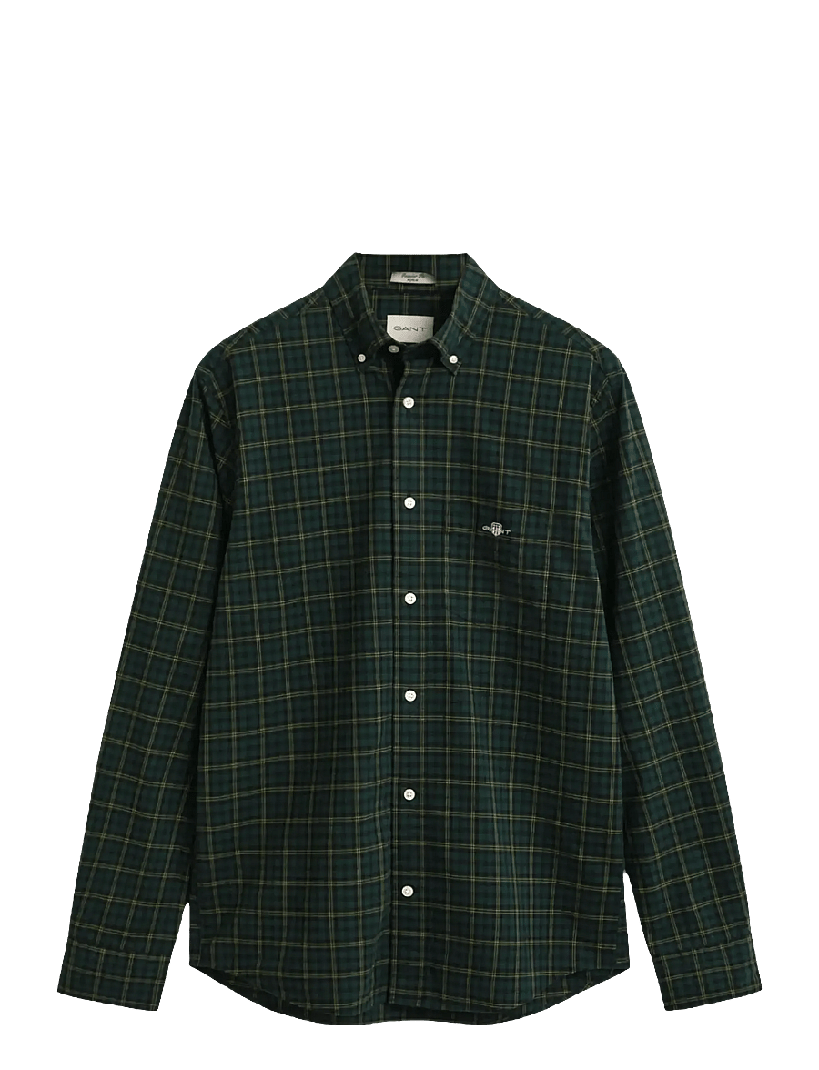 Gant - REG CLASSIC POPLIN CHECK SHIRT - ternede skjorter - tartan green - 1