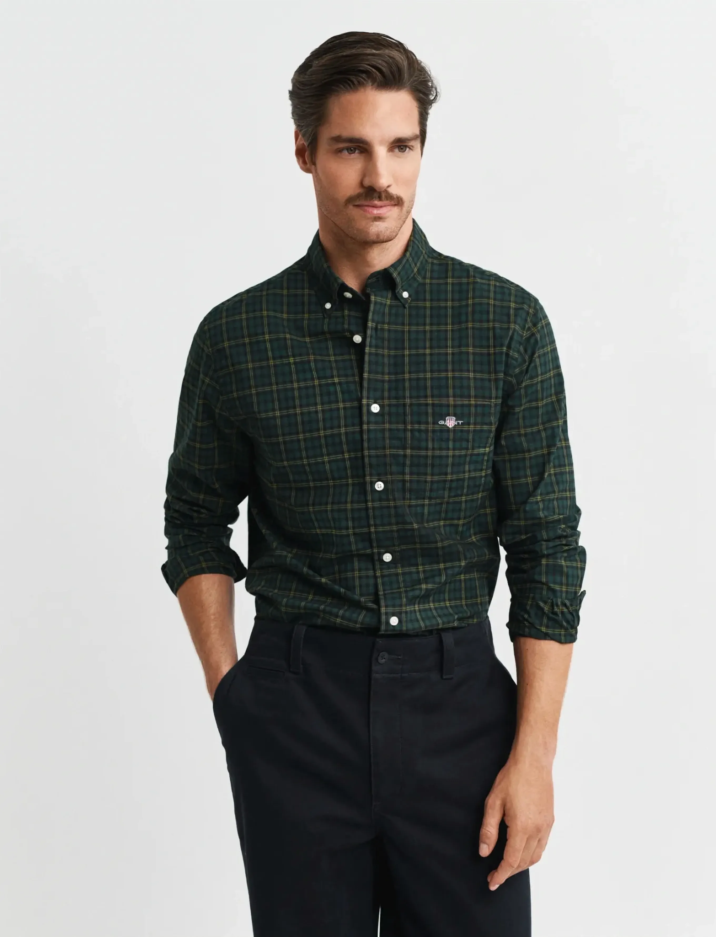 Gant Reg Classic Poplin Check Shirt, M, Shirts, Grün - Checkered Männerswear