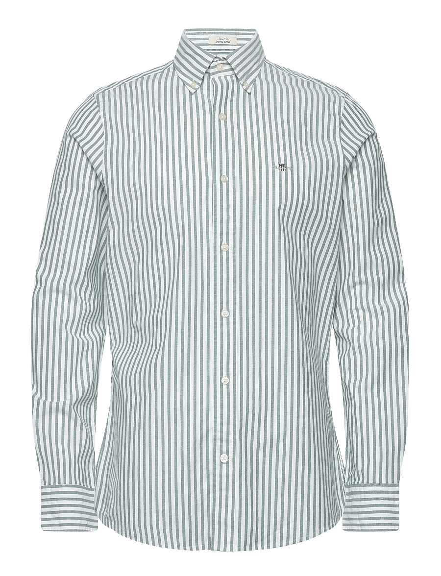 Gant - SLIM OXFORD STRETCH STRIPE SHIRT - forest green - 0