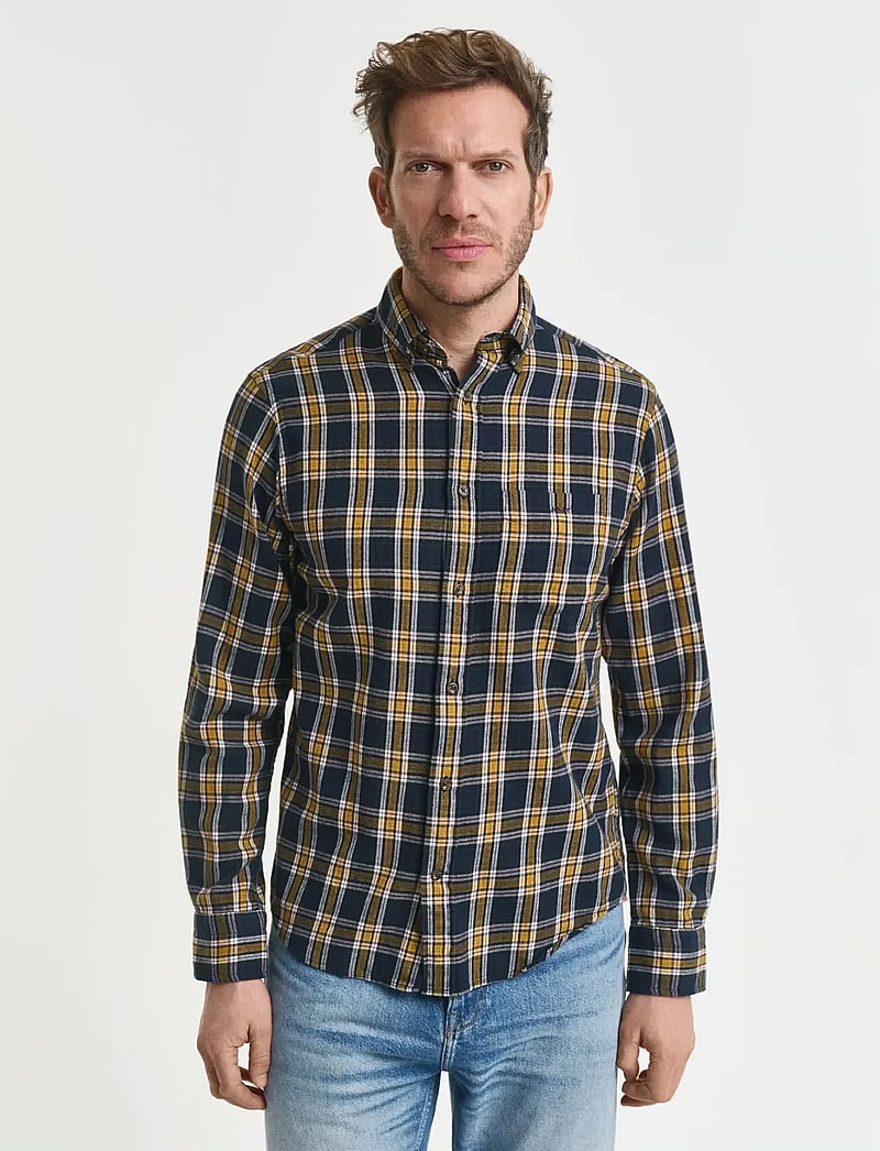 GANT - REG WINDBLOWN FLANNEL CHECK SHIRT - basic shirts - evening blue - 3
