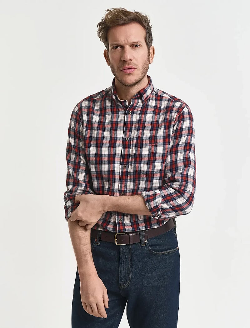 GANT - REG WINDBLOWN FLANNEL CHECK SHIRT - flannel shirts - modern rust - 4