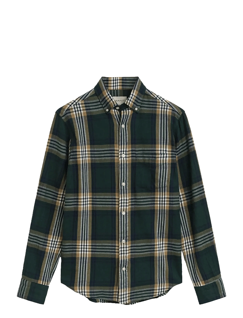 GANT - REG WINDBLOWN FLANNEL CHECK SHIRT - flanellskjortor - tartan green - 0