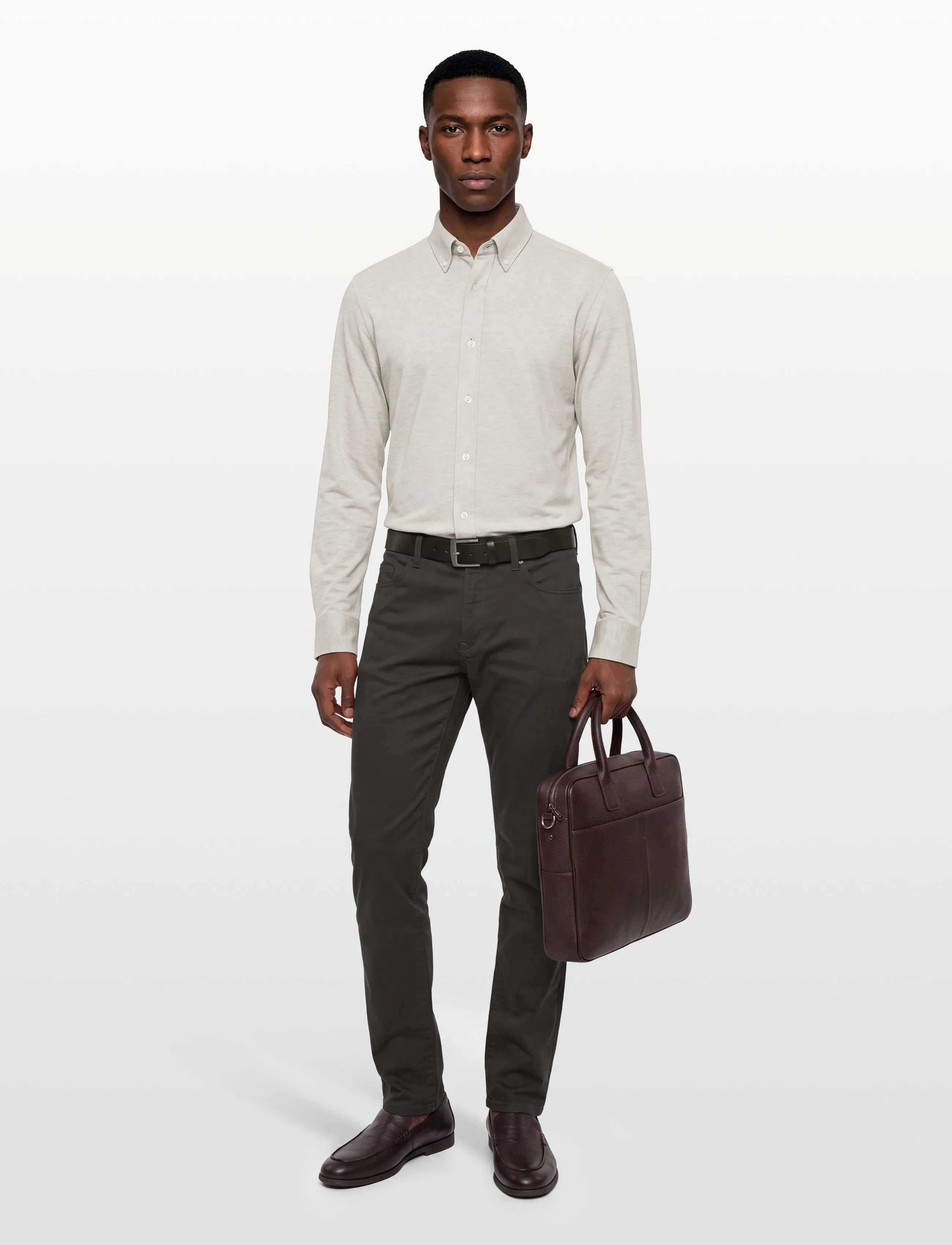 Gant Reg Jersey Pique Stretch Shirt, L, Beige, Skjorter > Afslappet Shirts, Herre