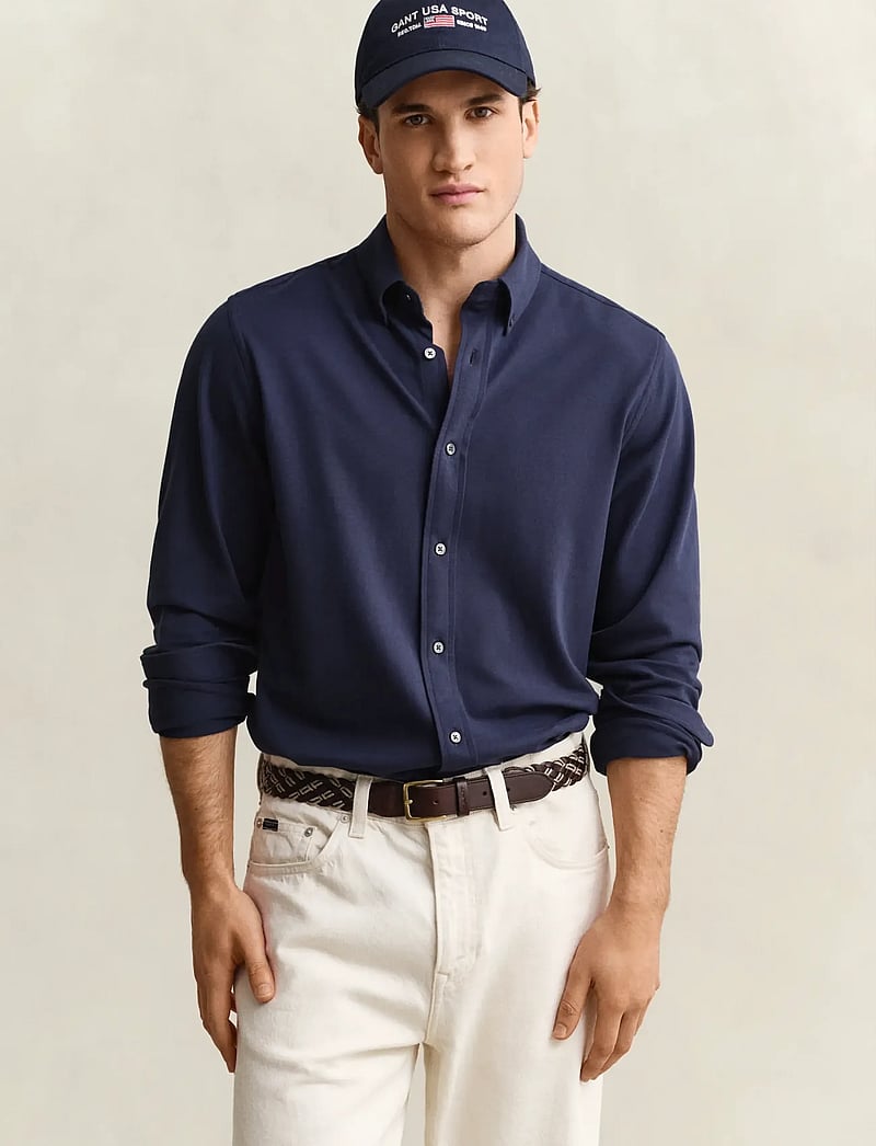 GANT - REG JERSEY PIQUE STRETCH SHIRT - basic skjorter - marine - 0