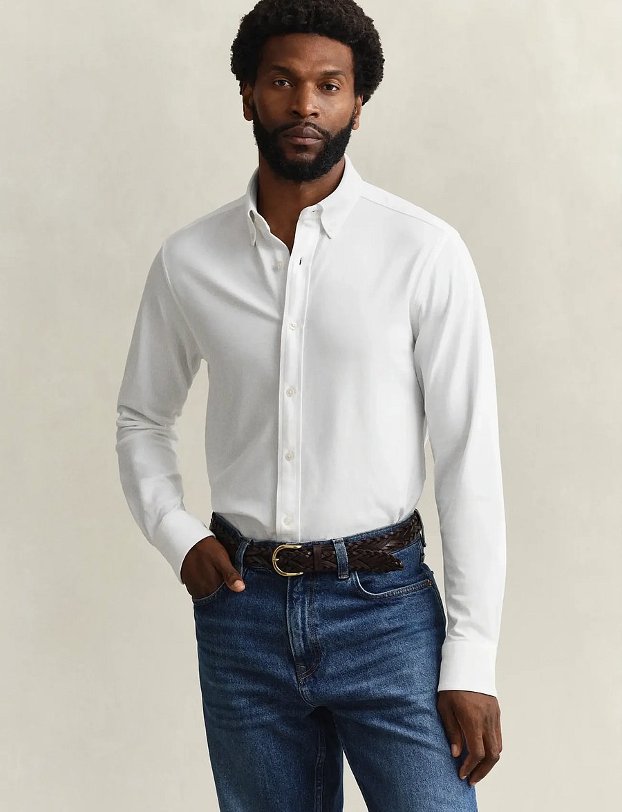 Gant - REG JERSEY PIQUE STRETCH SHIRT - casual skjorter - white - 0