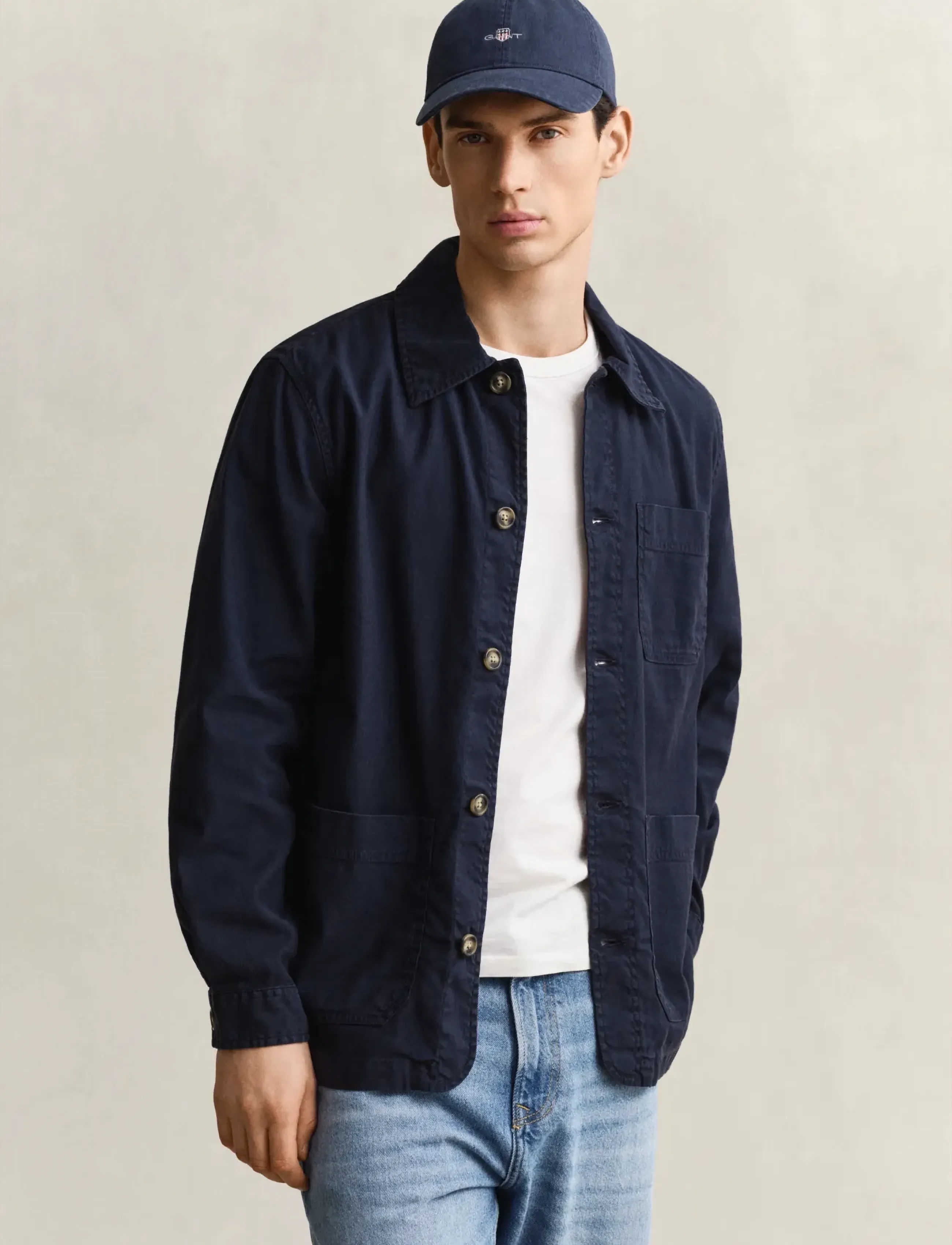 Gant Reg Cotton / Linen Overshirt, Mænd, Utility Overshirt, Navy, Str: XXXL