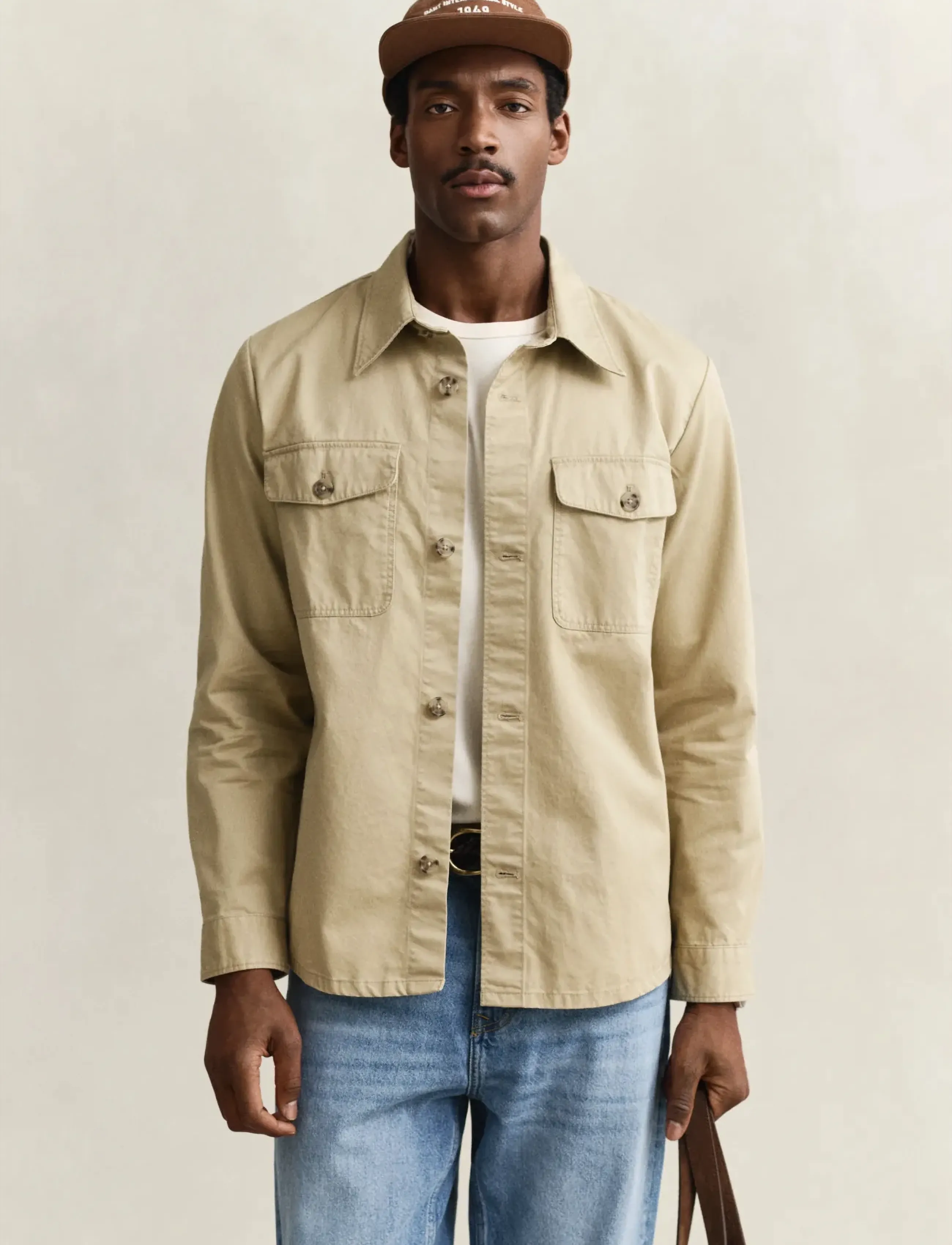Gant Reg Cotton Twill Overshirt, L, Oberteile, Beige - Overshirts, Männer
