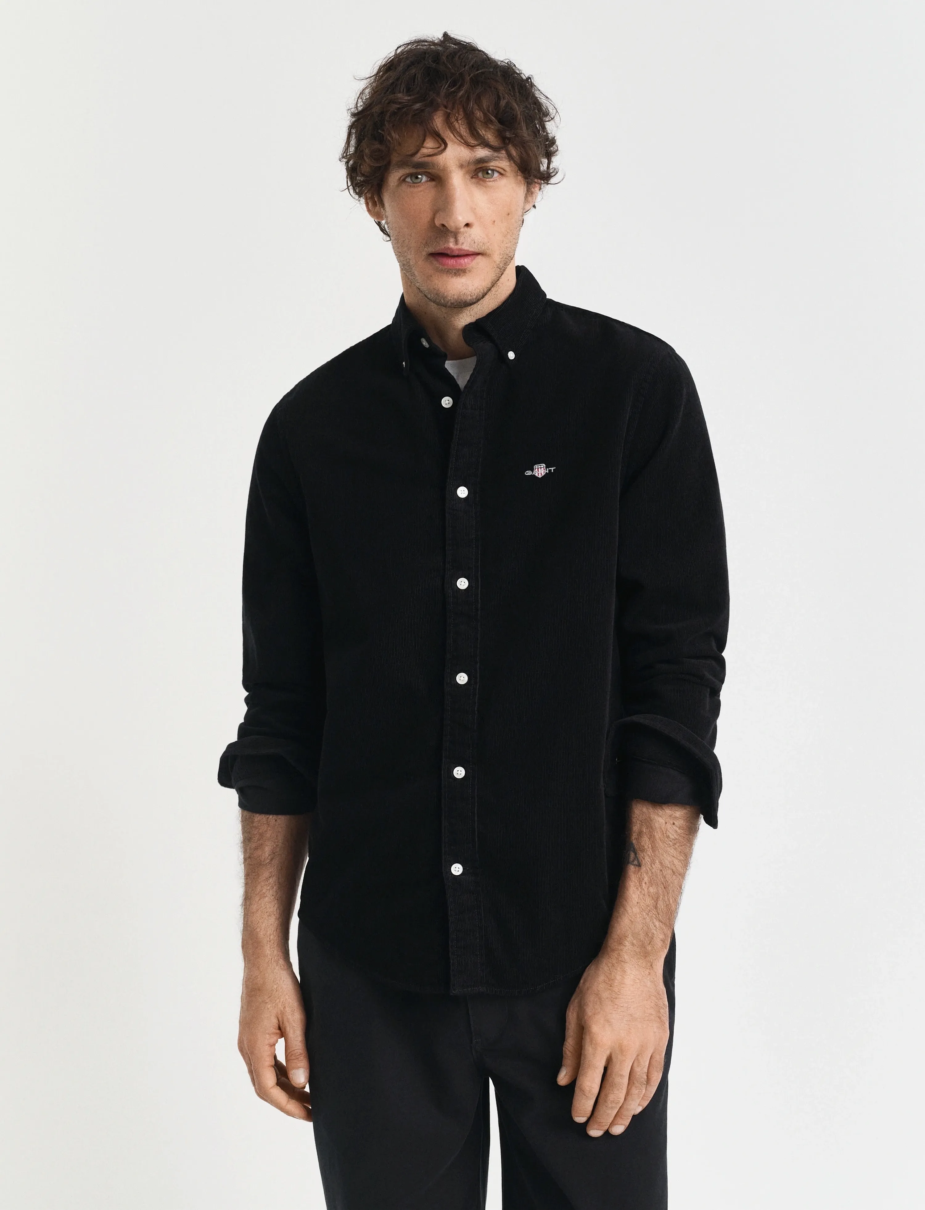 Gant REG CORDUROY SHIRT - Skjorter - BLACK / black