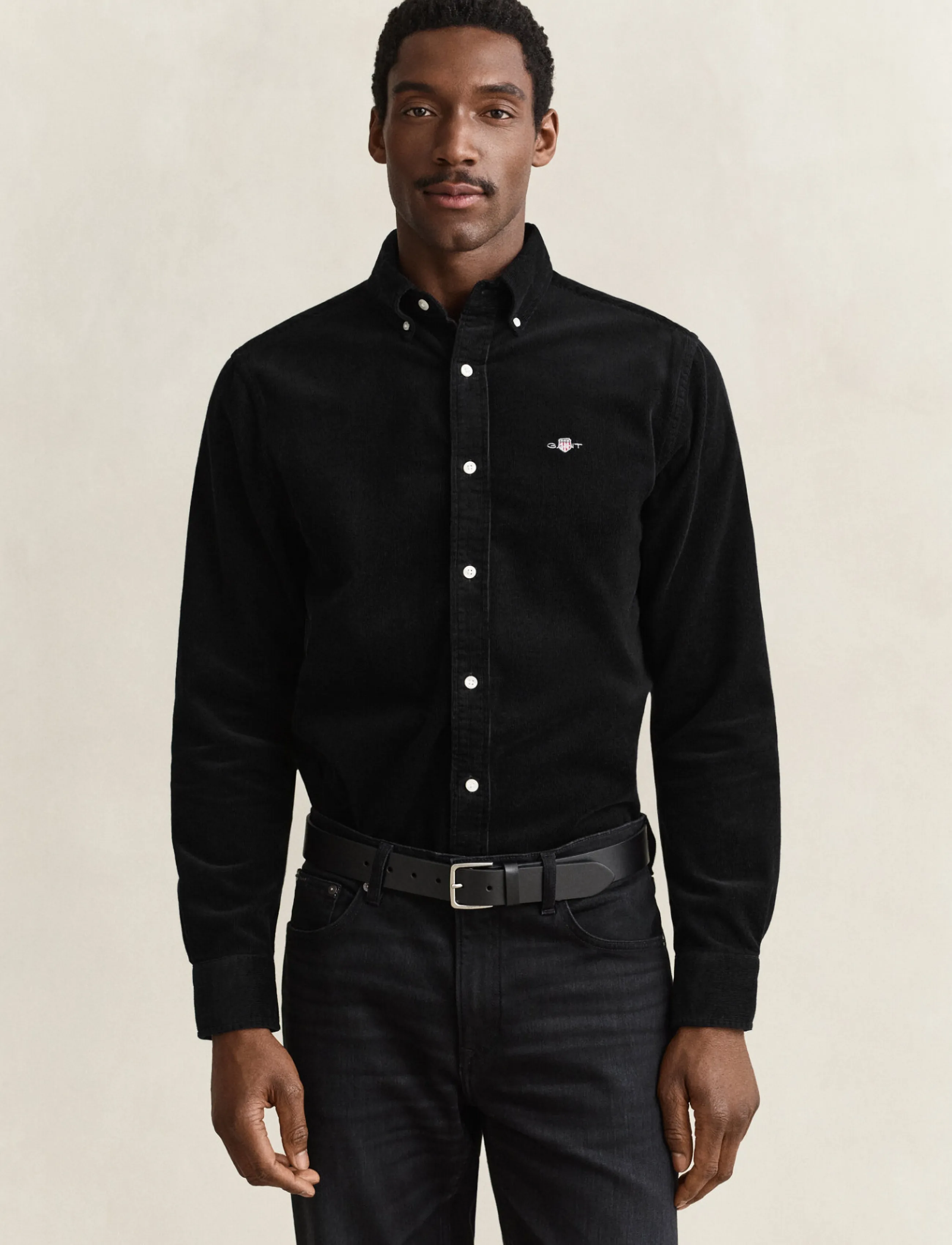 Gant REG CORDUROY SHIRT - Manchesterskjortor - BLACK / black