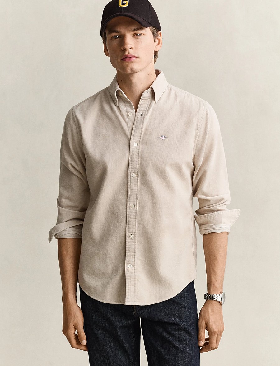 Gant - REG CORDUROY SHIRT - corduroy shirts - clay beige - 0