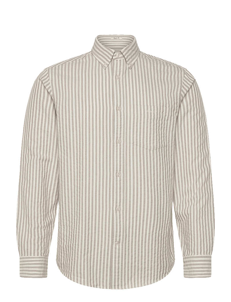 GANT - REG TEXTURE STRIPE SHIRT - tavalised t-särgid - light taupe - 0