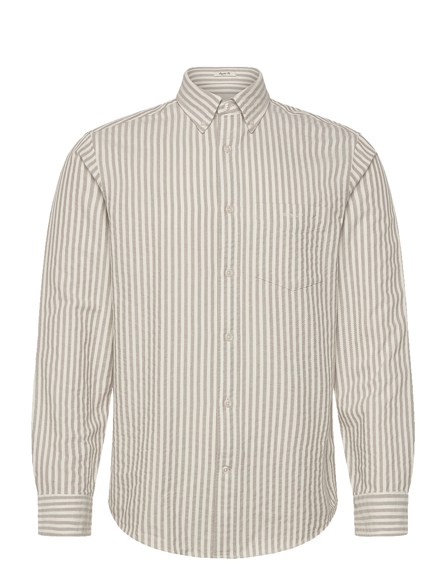 Gant - REG TEXTURE STRIPE SHIRT - gestreifte hemden - light taupe - 1
