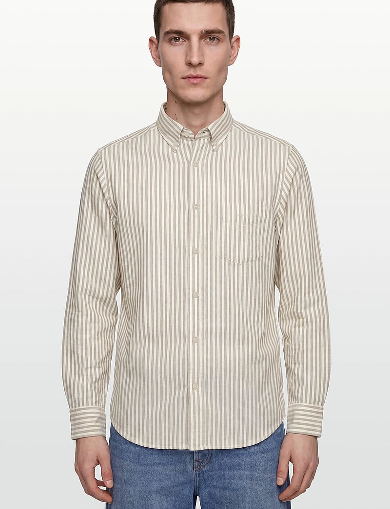 Gant - REG TEXTURE STRIPE SHIRT - gestreifte hemden - light taupe - 3