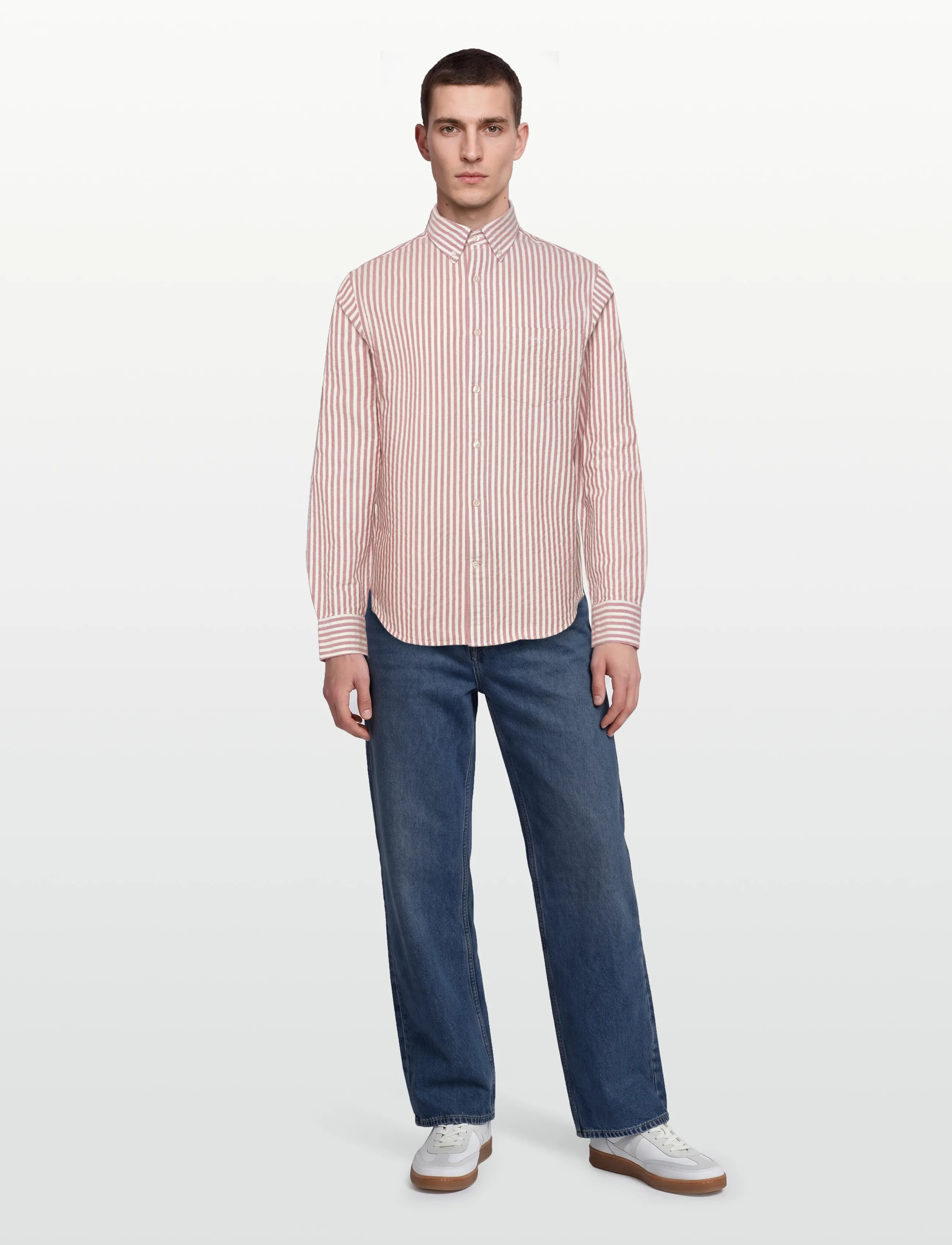 Gant REG TEXTURE STRIPE SHIRT - Skjorter - ROSE RED / cream